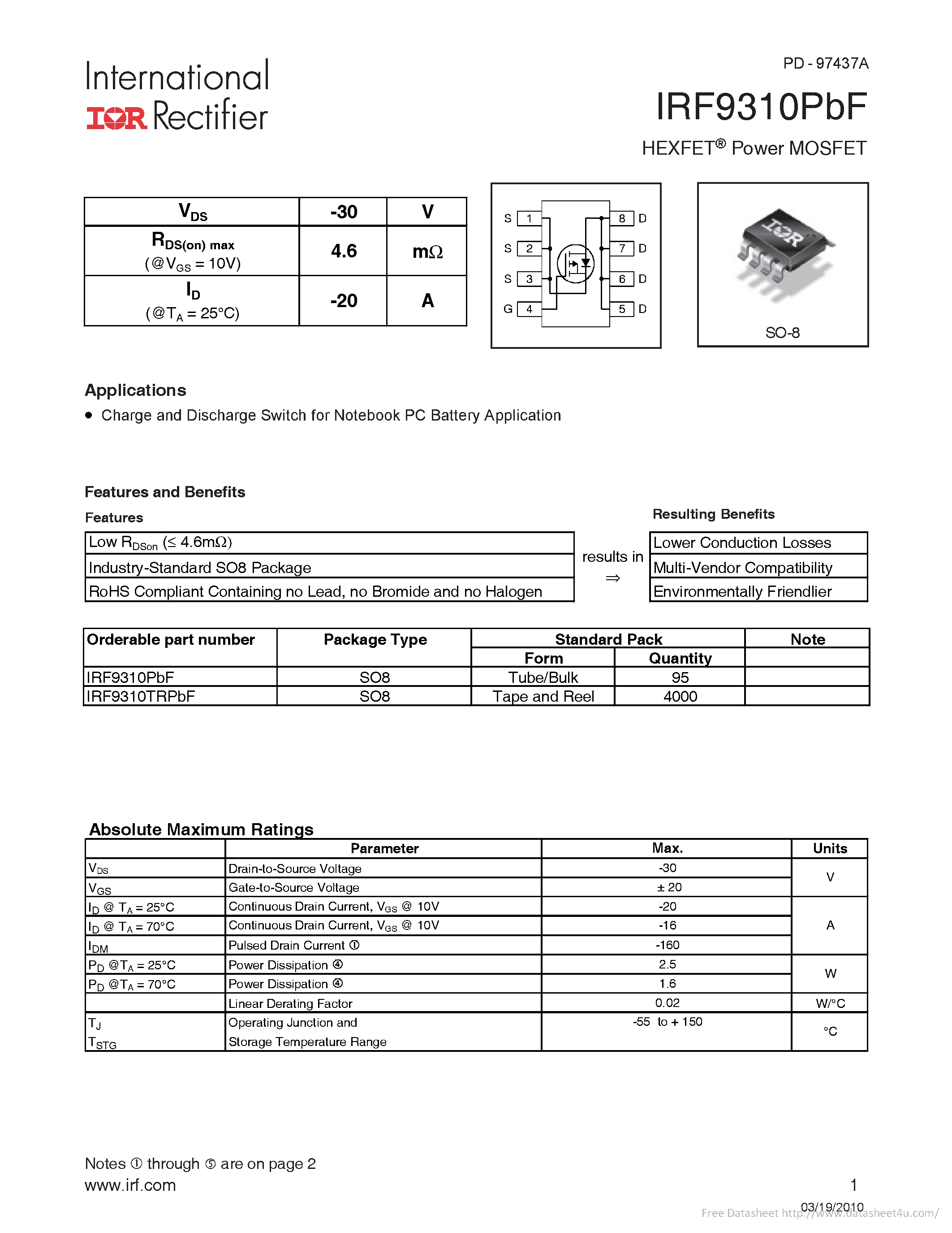 Даташит IRF9310PBF - страница 1