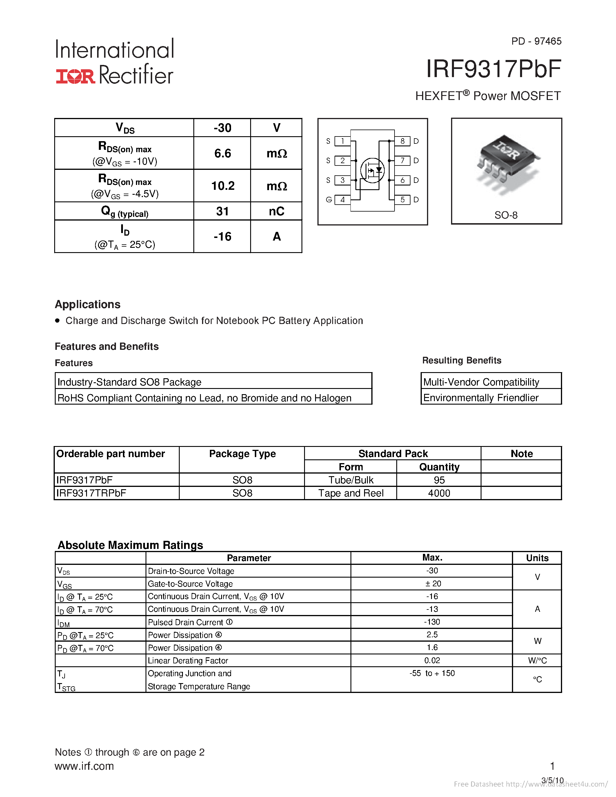 Даташит IRF9317PBF - страница 1