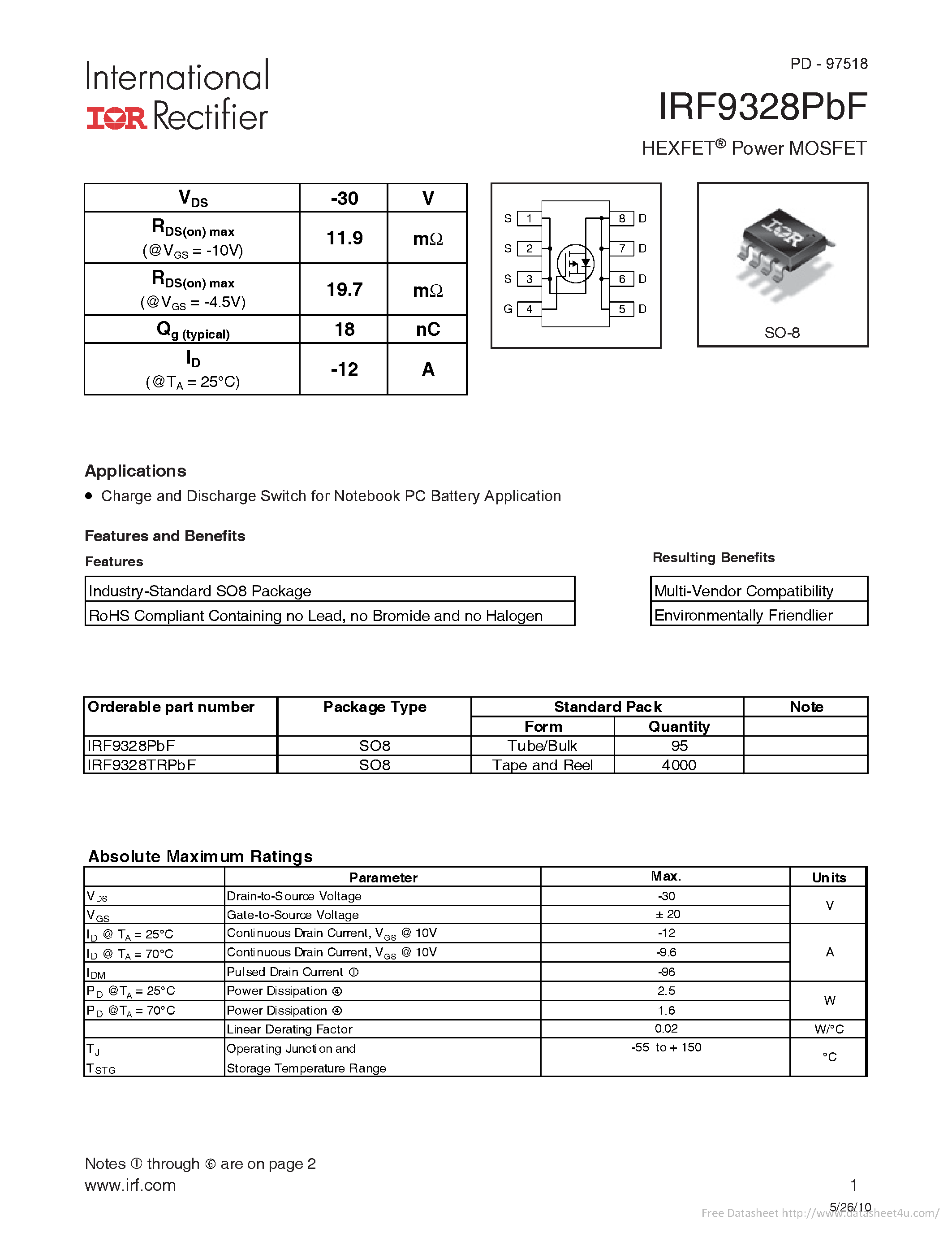 Даташит IRF9328PBF - страница 1