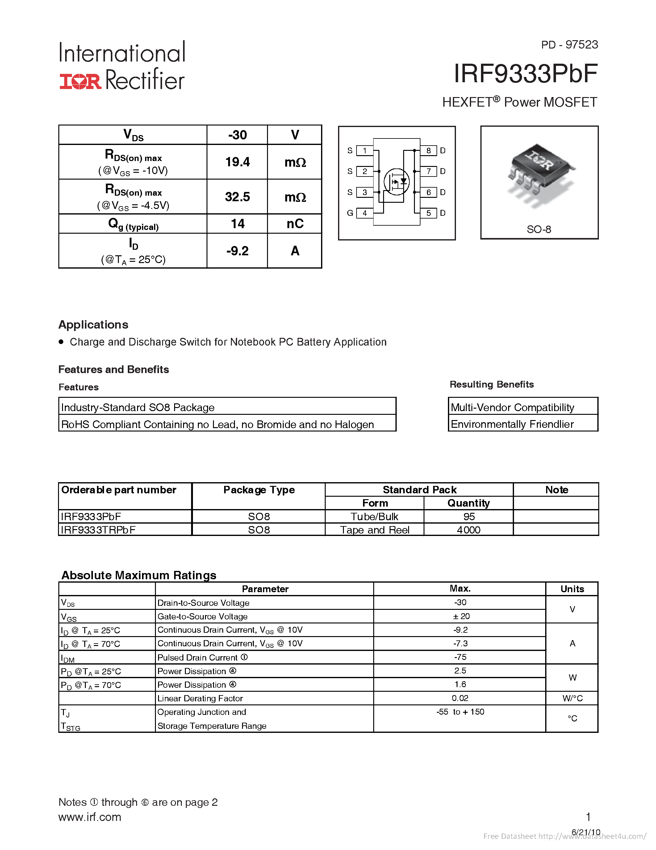 Даташит IRF9333PBF - страница 1