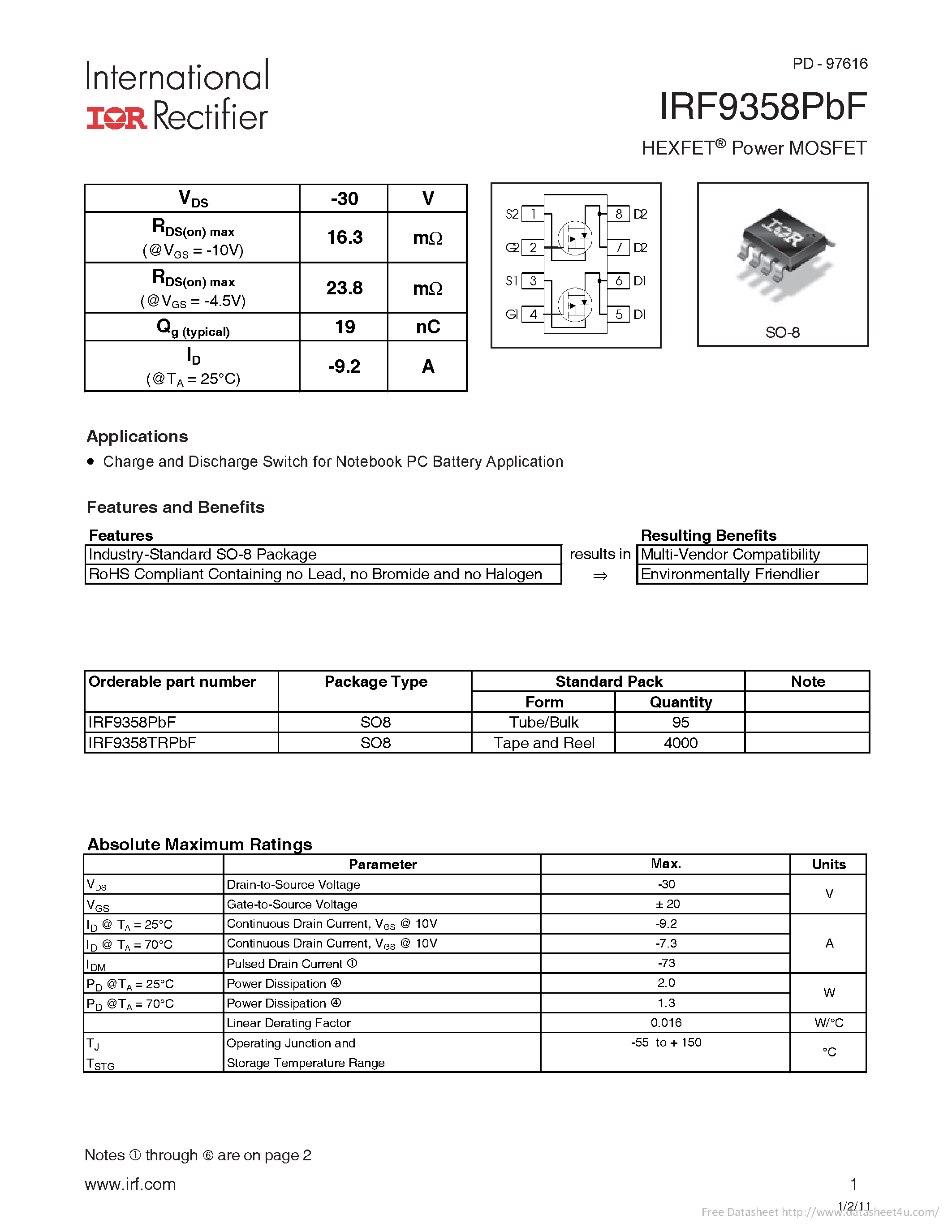 Даташит IRF9358PBF - страница 1