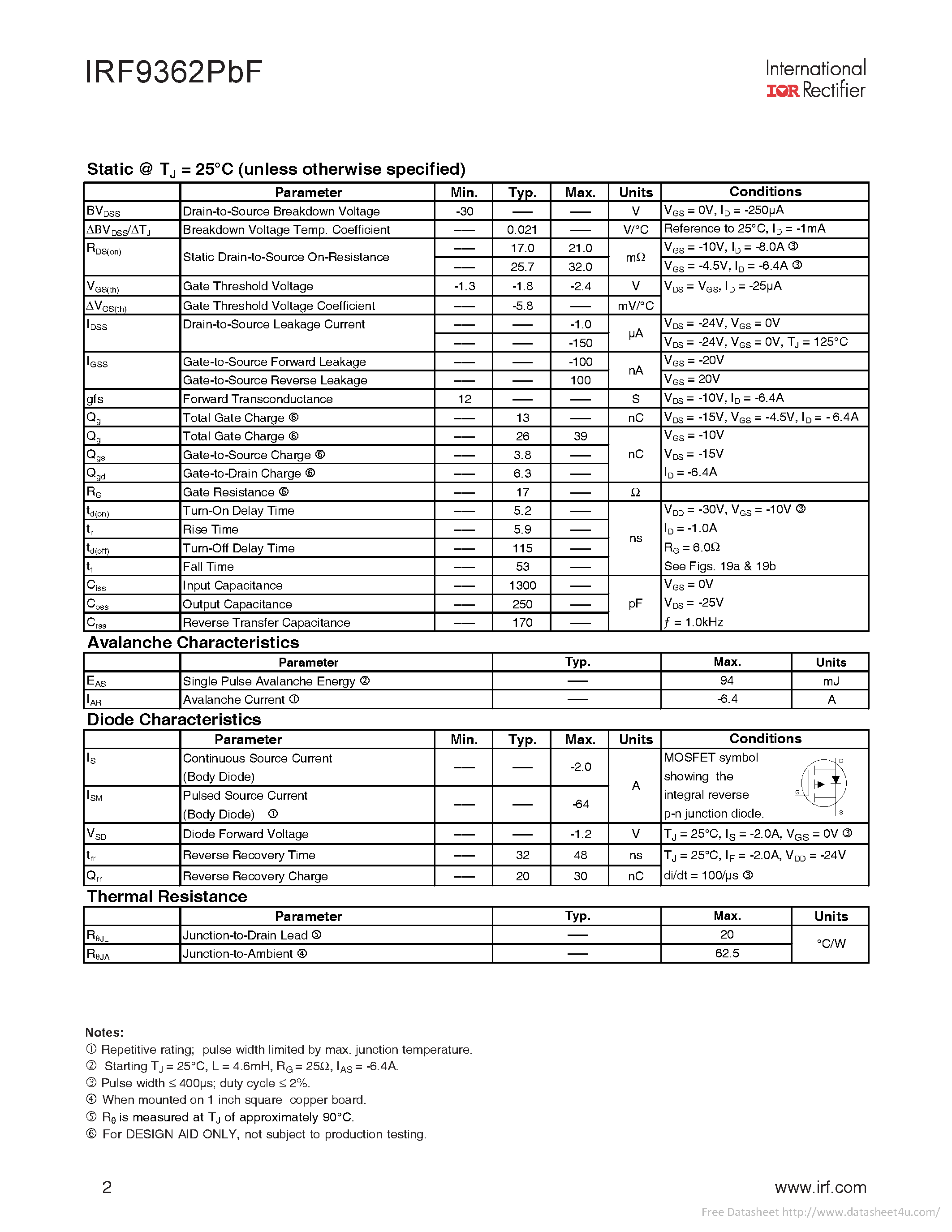 Даташит IRF9362PBF - страница 2