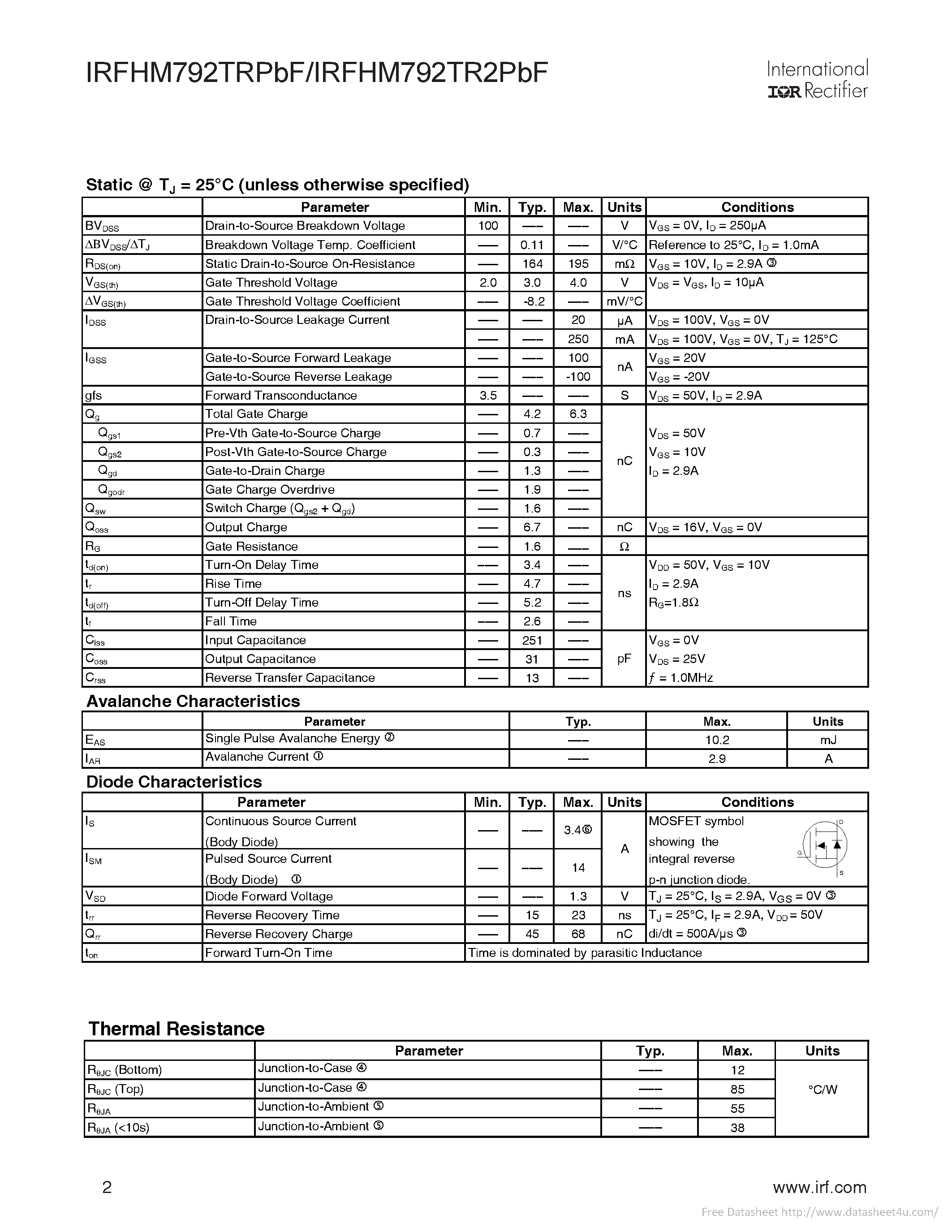 Datasheet IRFHM792TRPBF - page 2