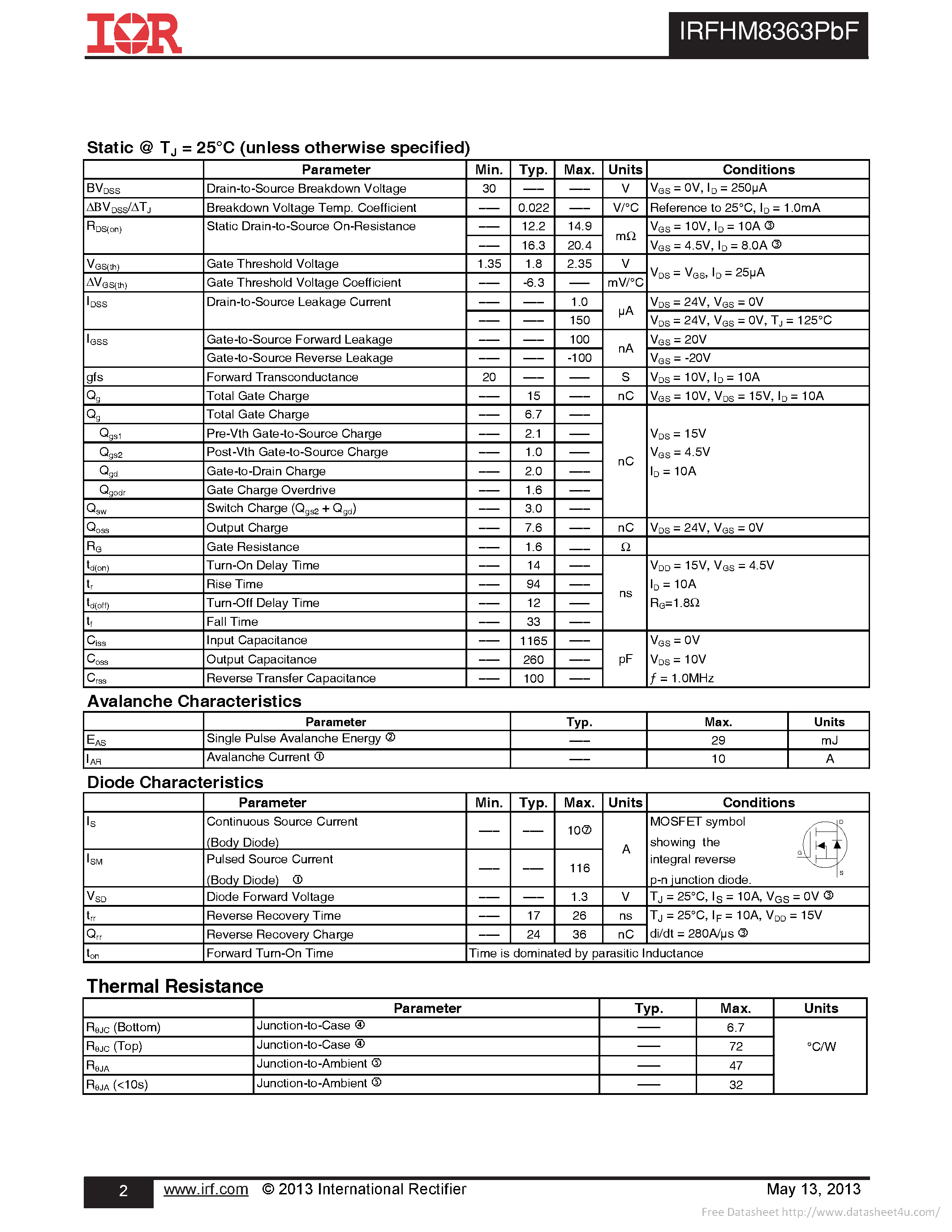 Datasheet IRFHM8363PBF - page 2