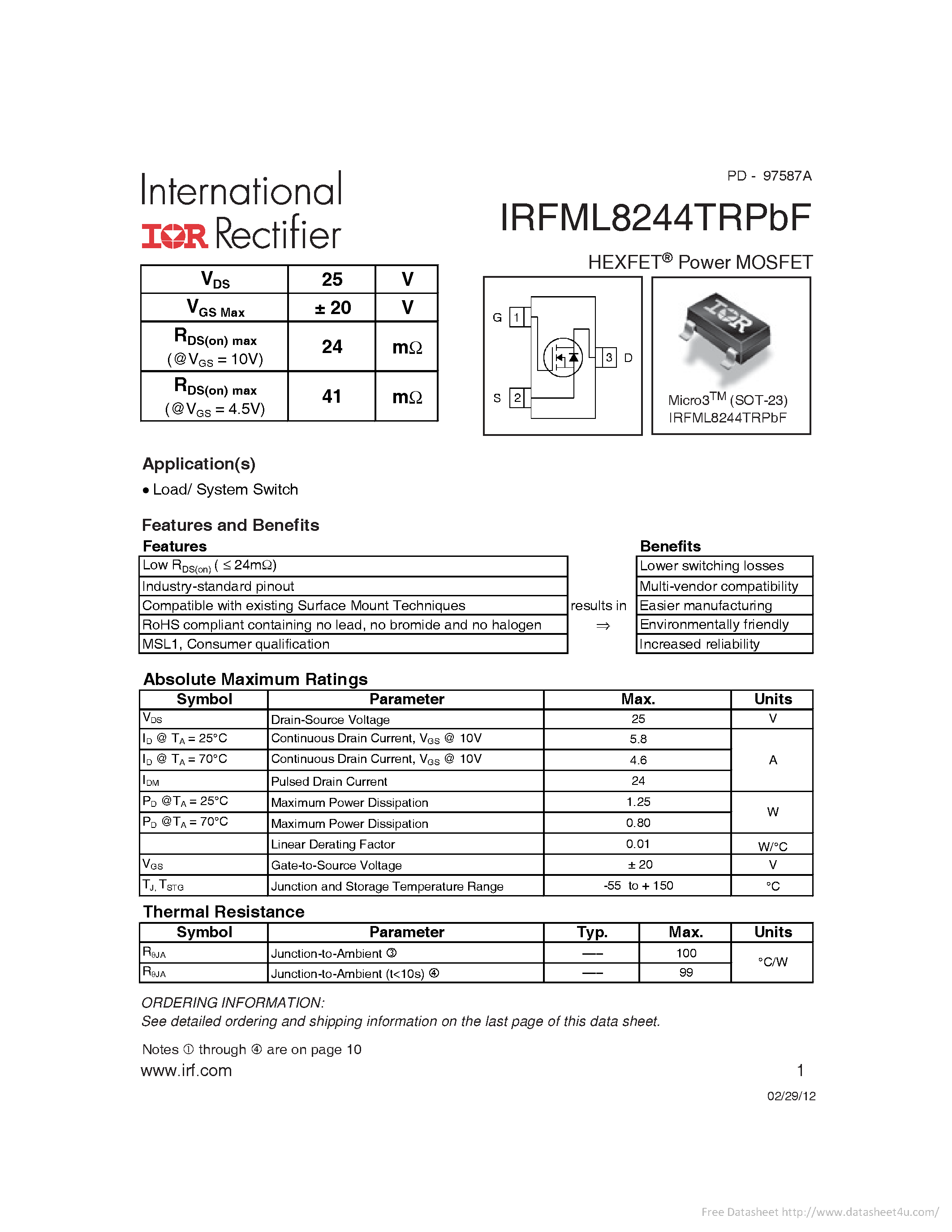 Datasheet IRFML8244TRPBF - page 1