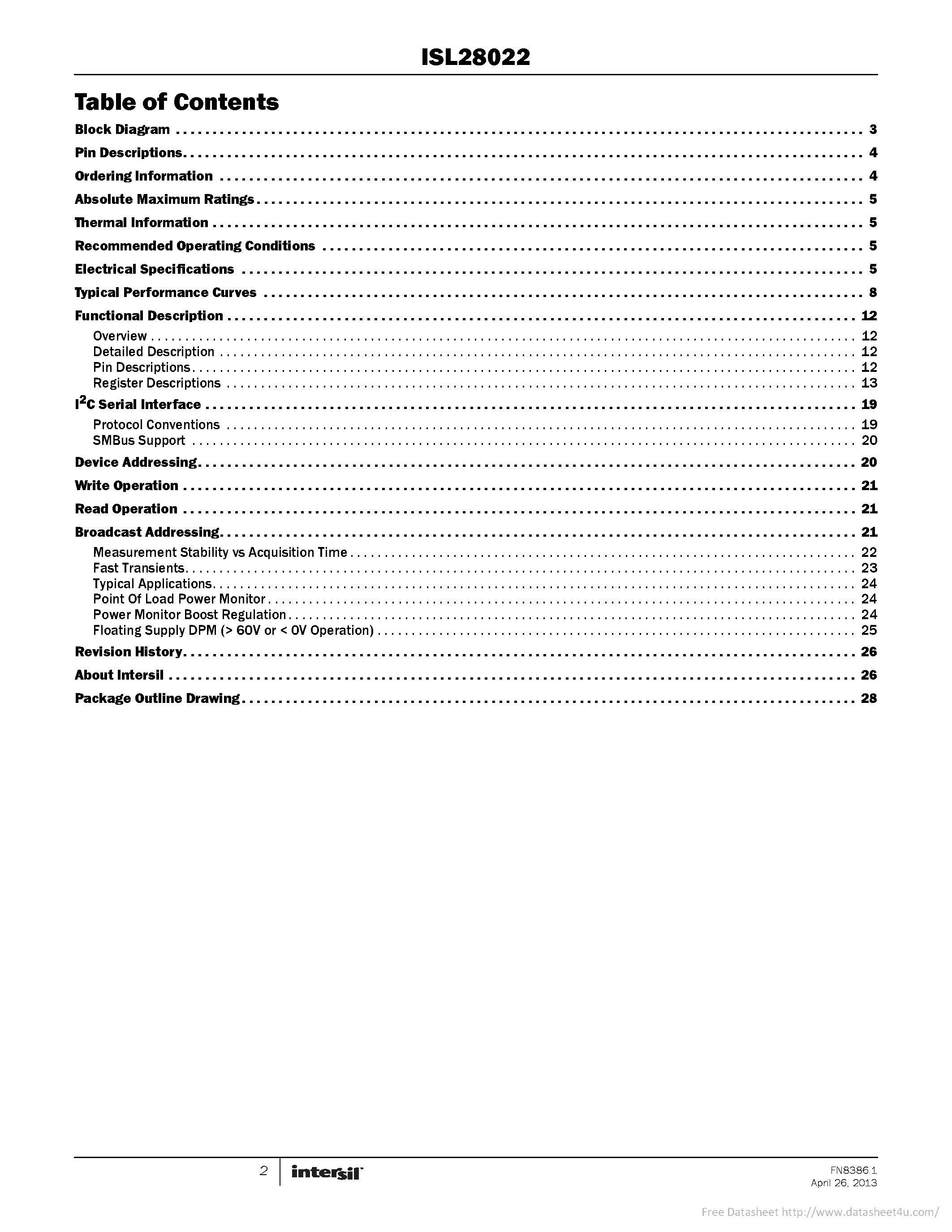 Datasheet ISL28022 - page 2