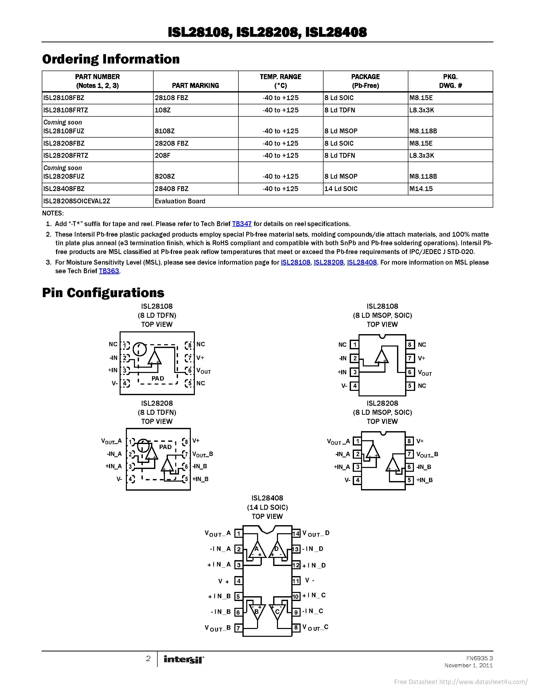 Datasheet ISL28108 - page 2