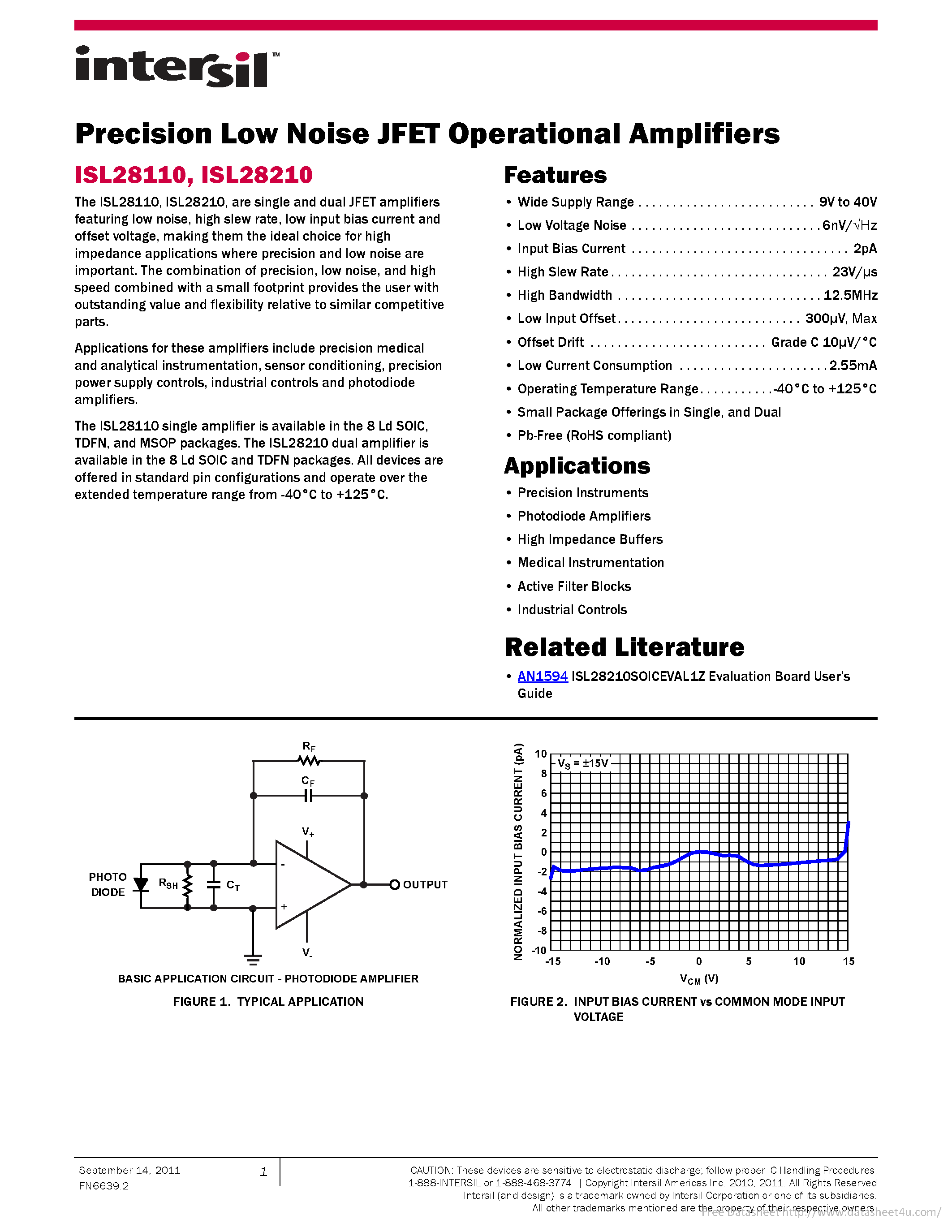 Datasheet ISL28110 - page 1