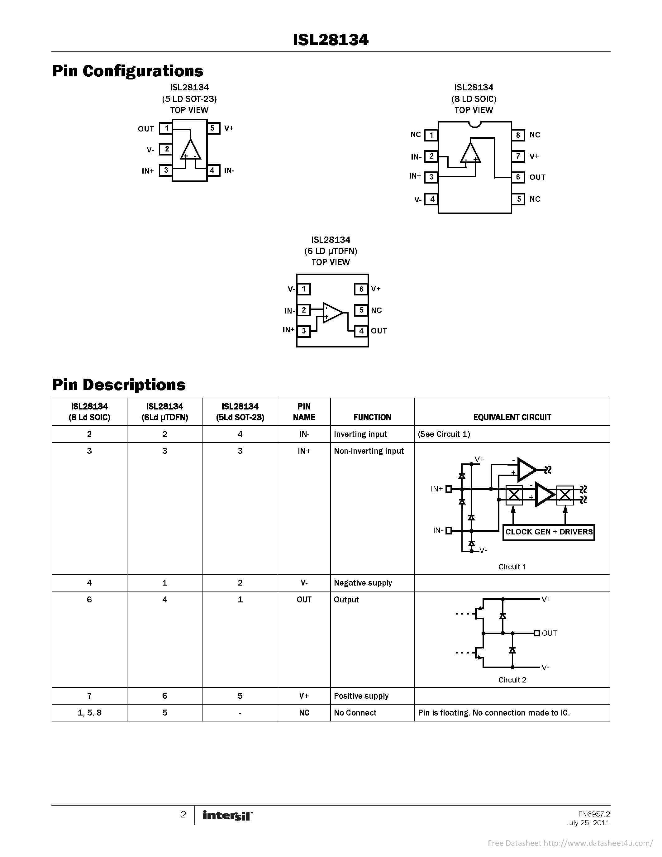 Datasheet ISL28134 - page 2