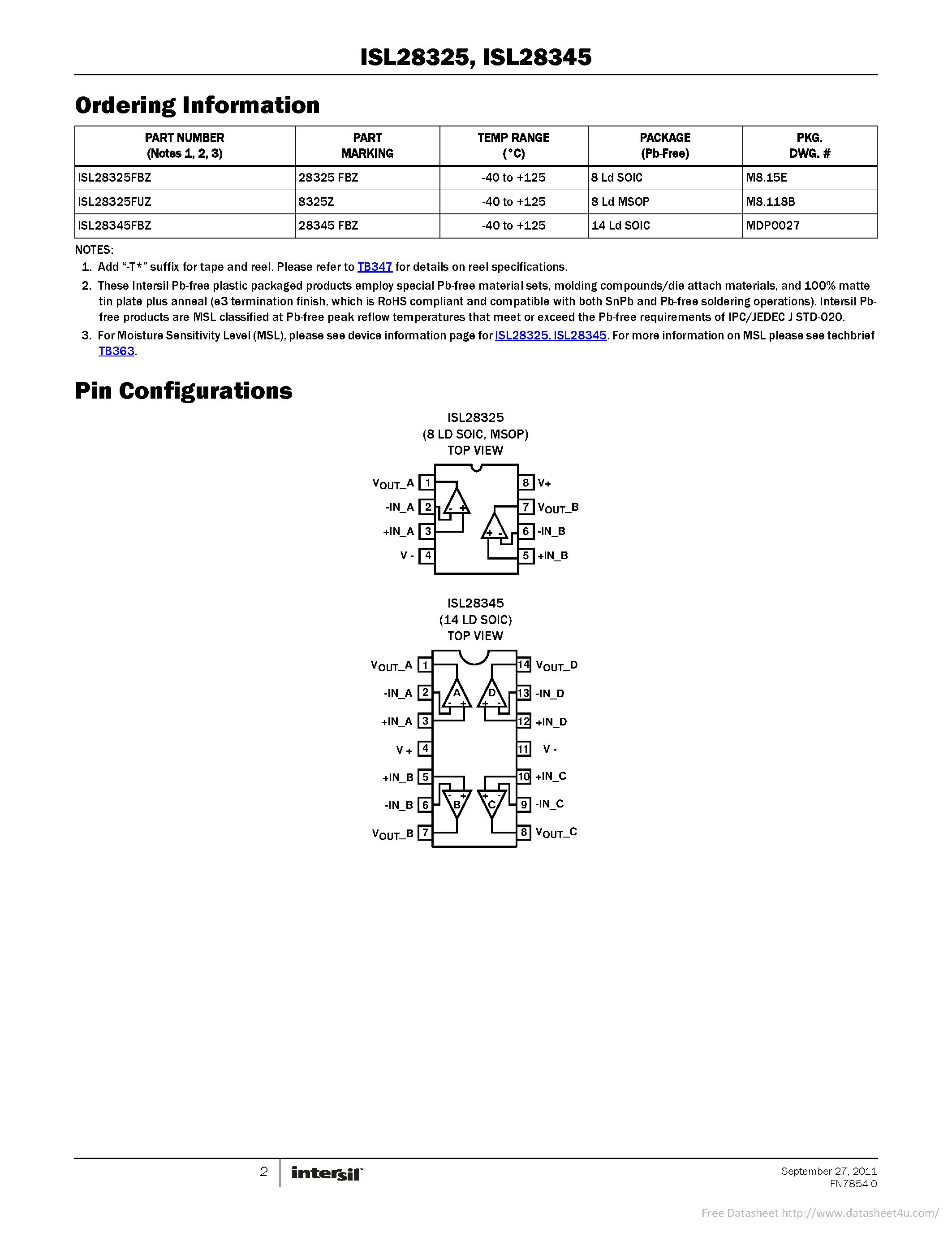 Datasheet ISL28325 - page 2