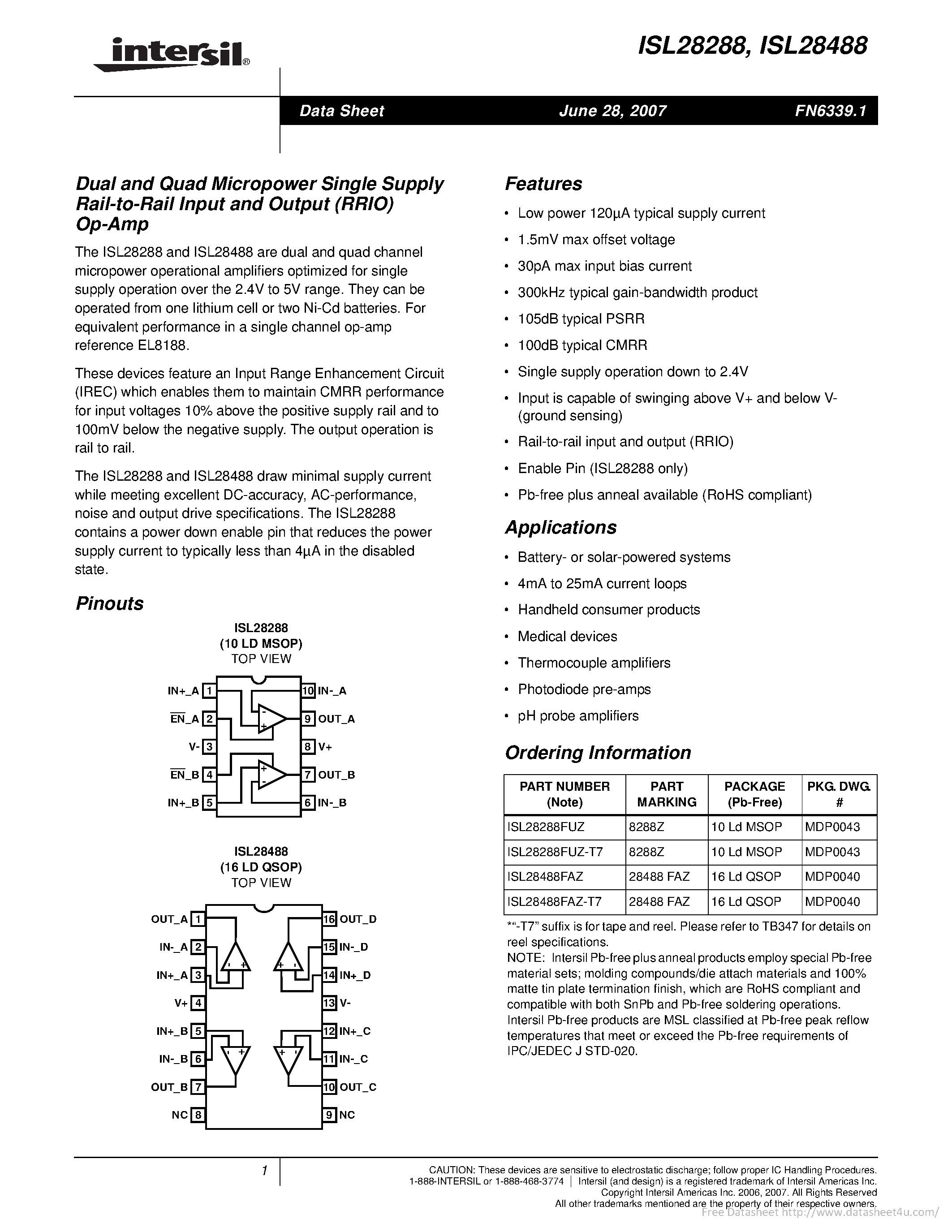 Datasheet ISL28288 - page 1