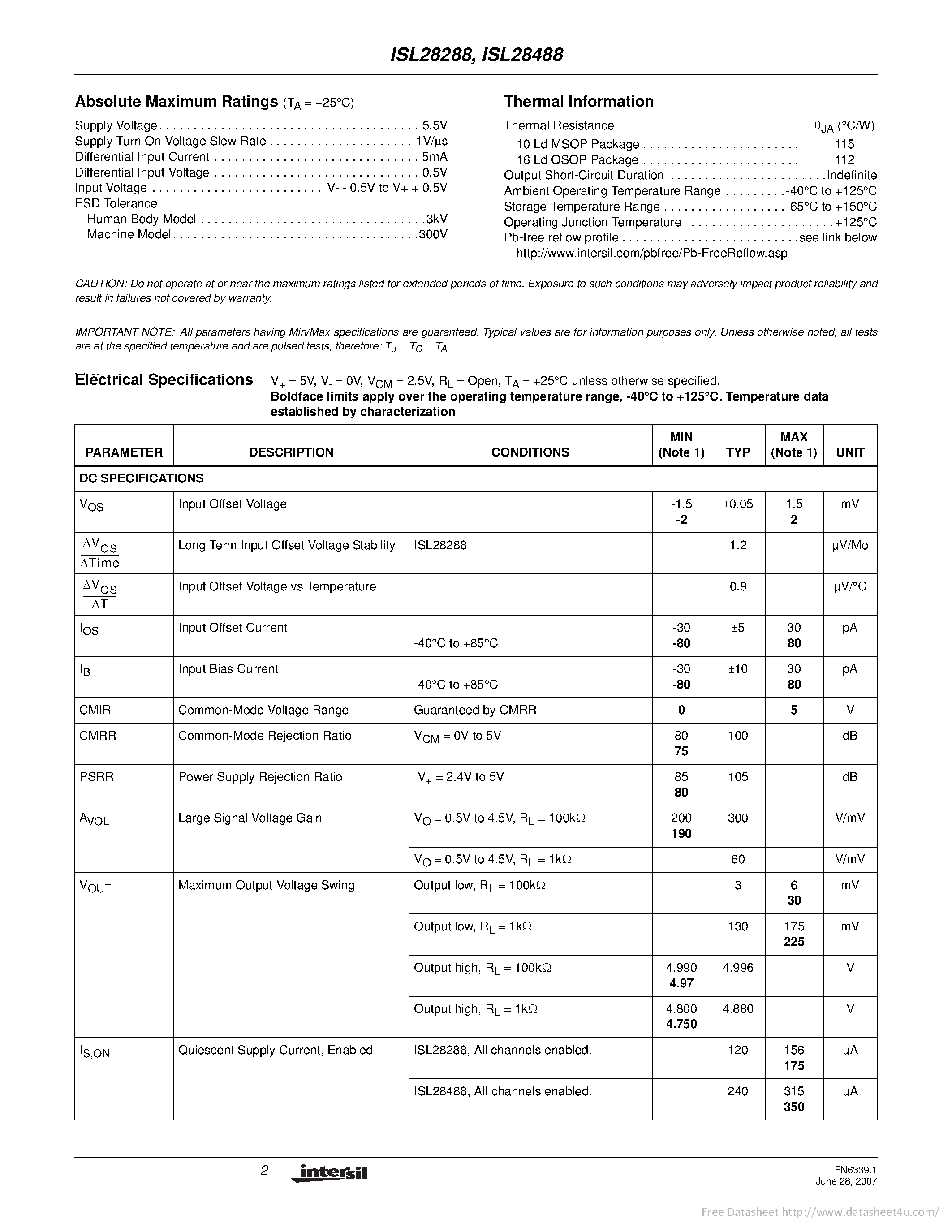 Datasheet ISL28288 - page 2