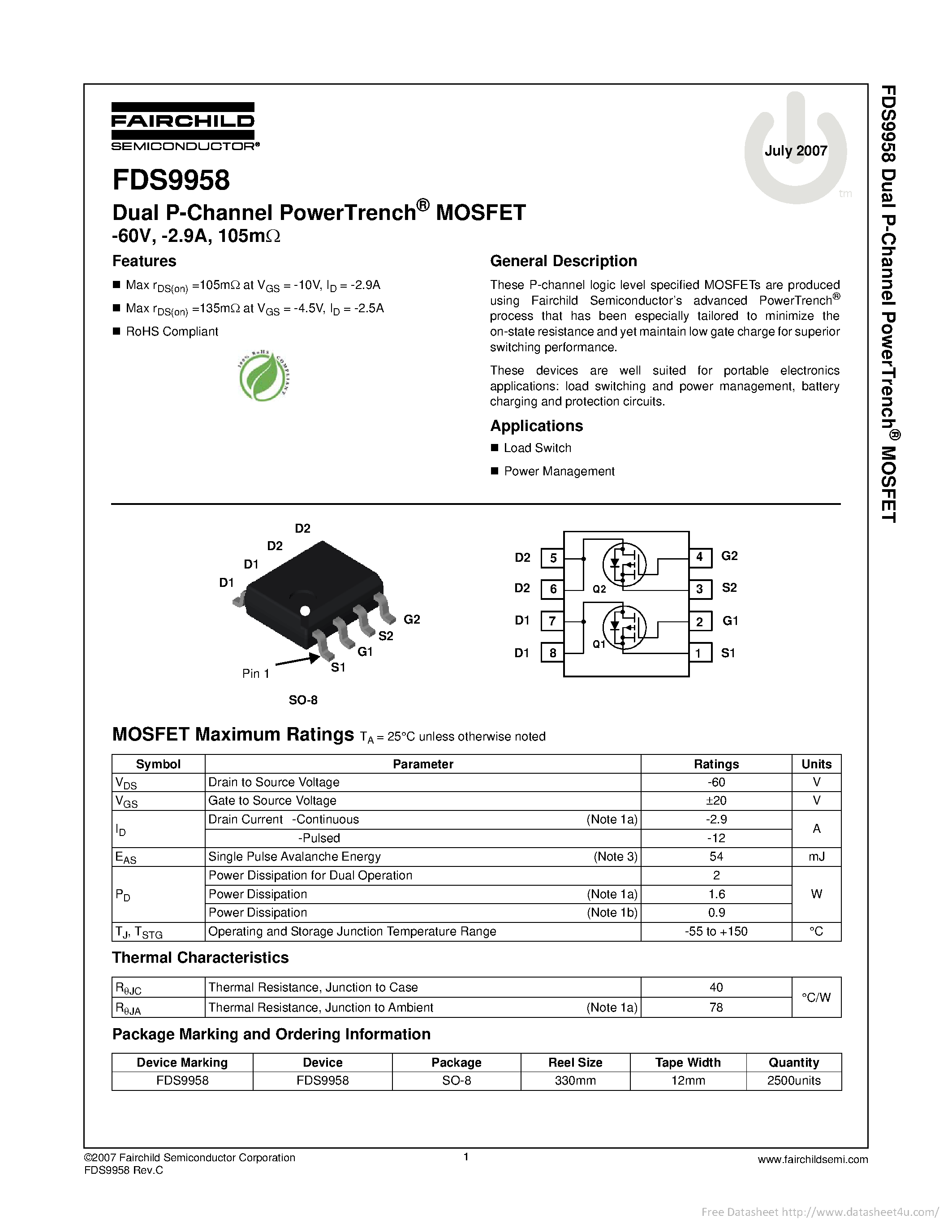 Datasheet FDS9958 - page 1