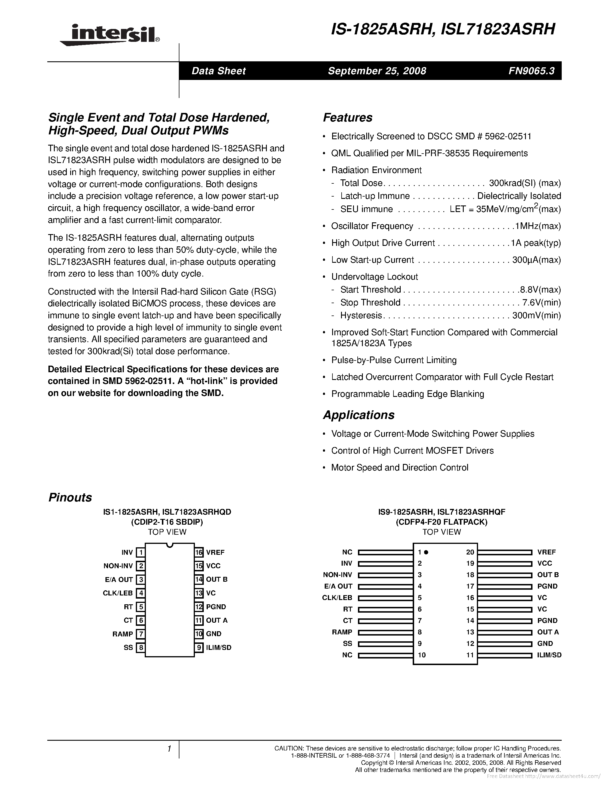 Datasheet ISL71823ASRH - page 1