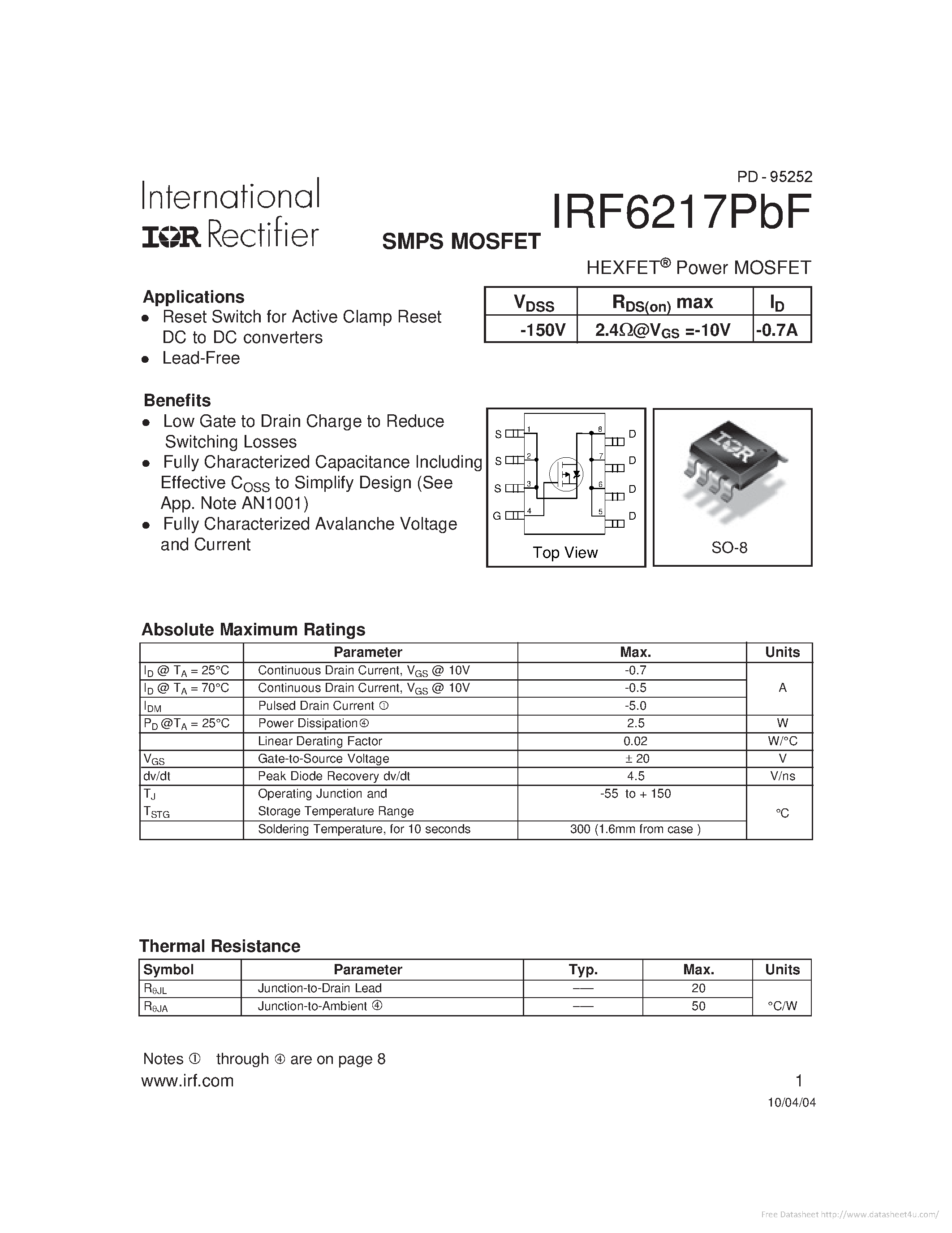 Даташит IRF6217PBF - страница 1