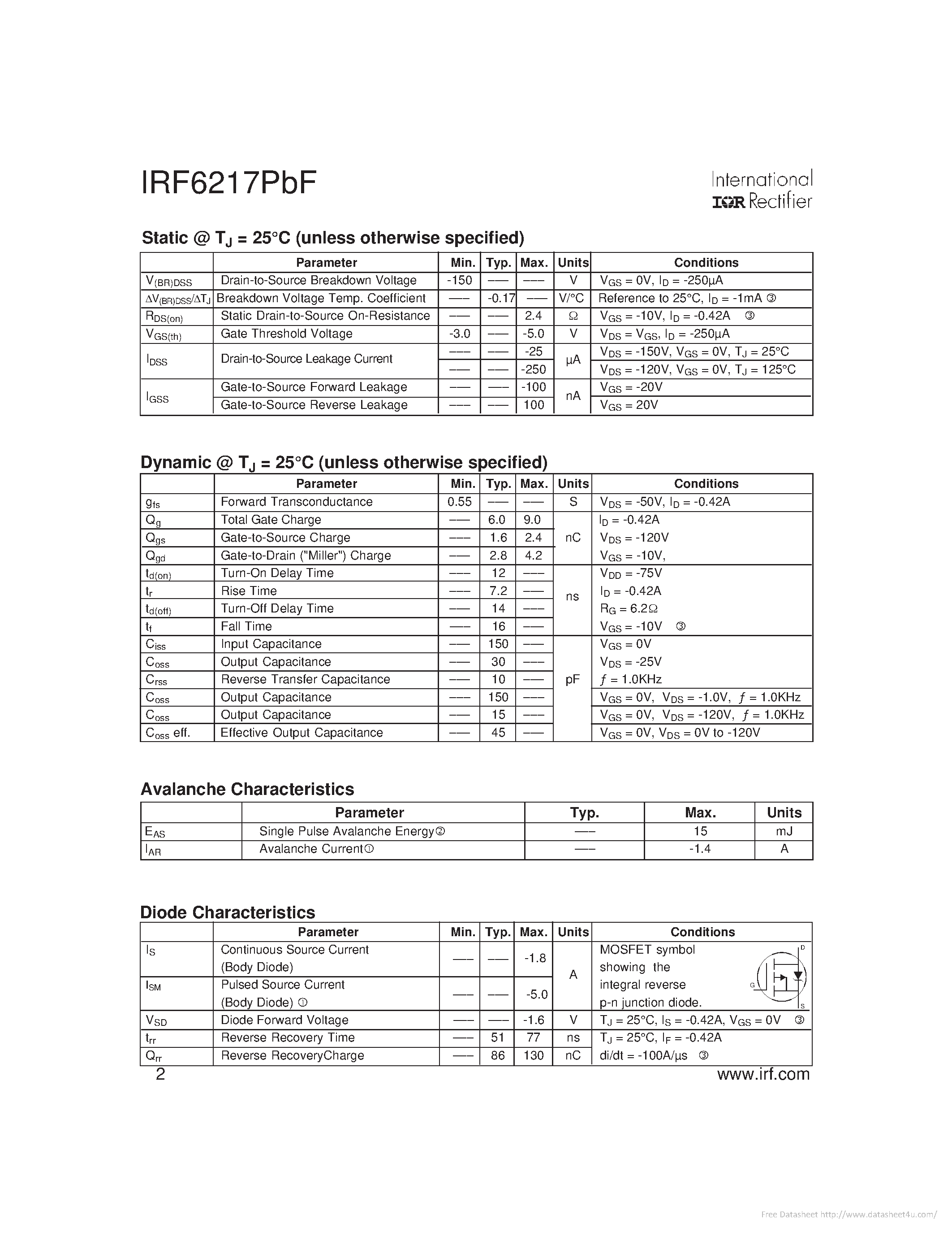 Даташит IRF6217PBF - страница 2