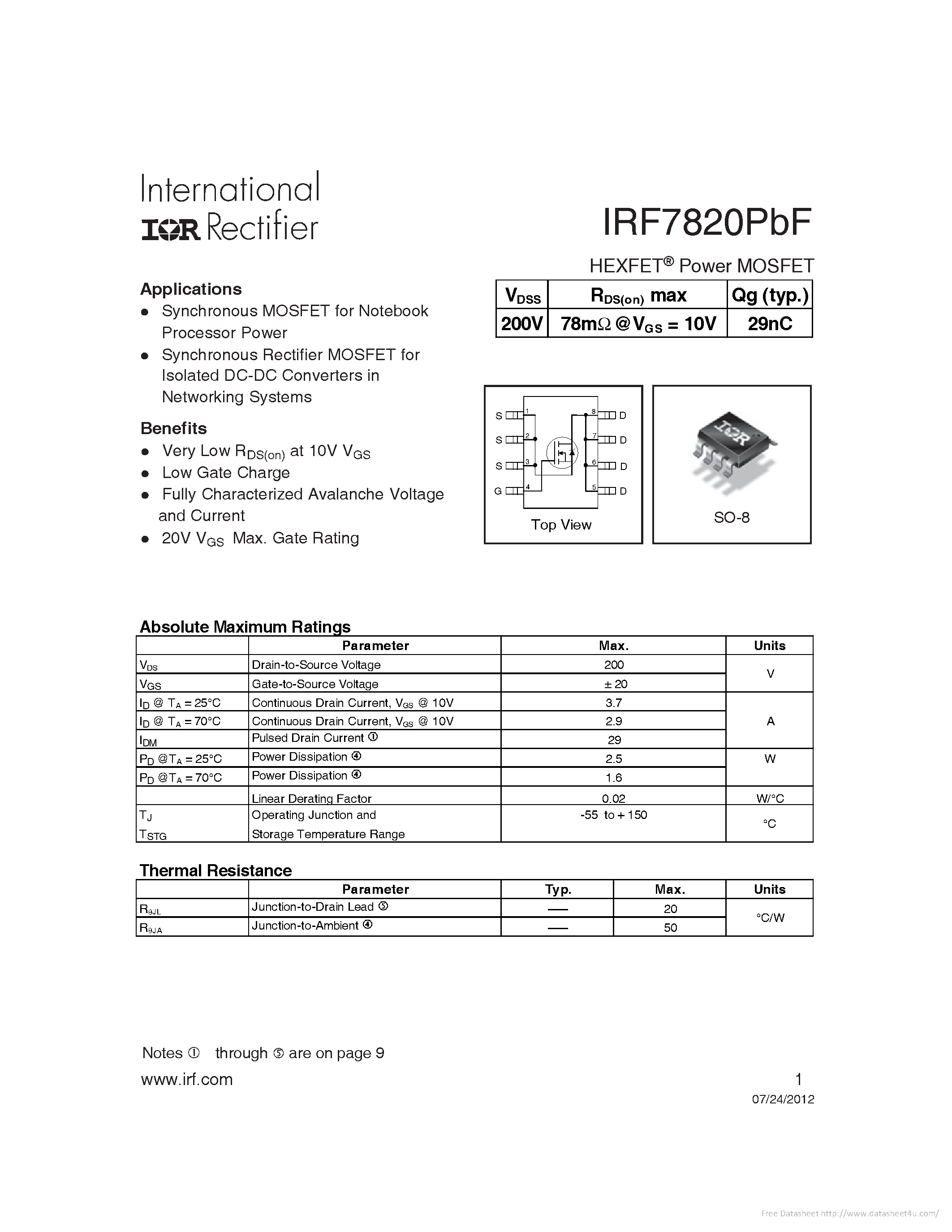 Даташит IRF7820PBF - страница 1