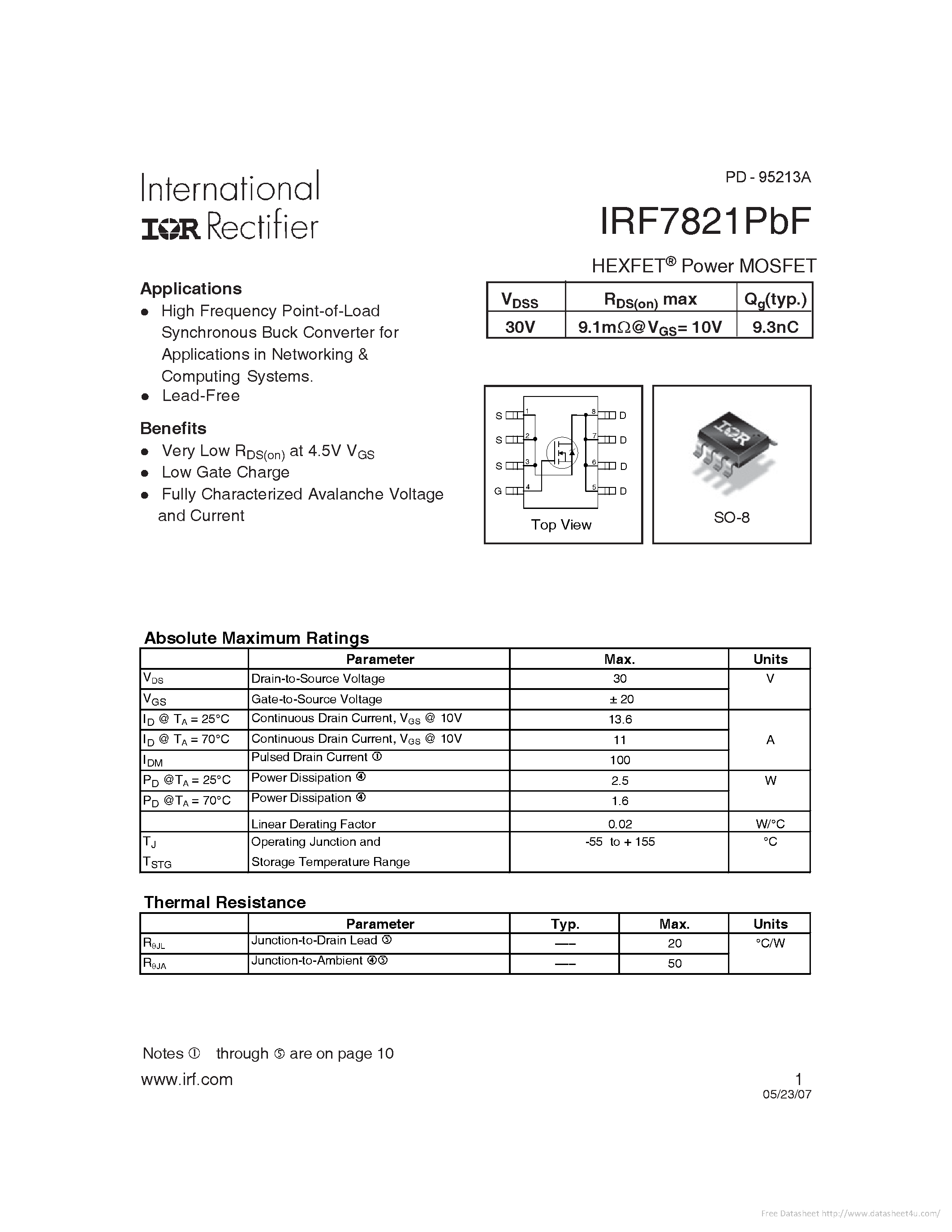 Даташит IRF7821PBF - страница 1