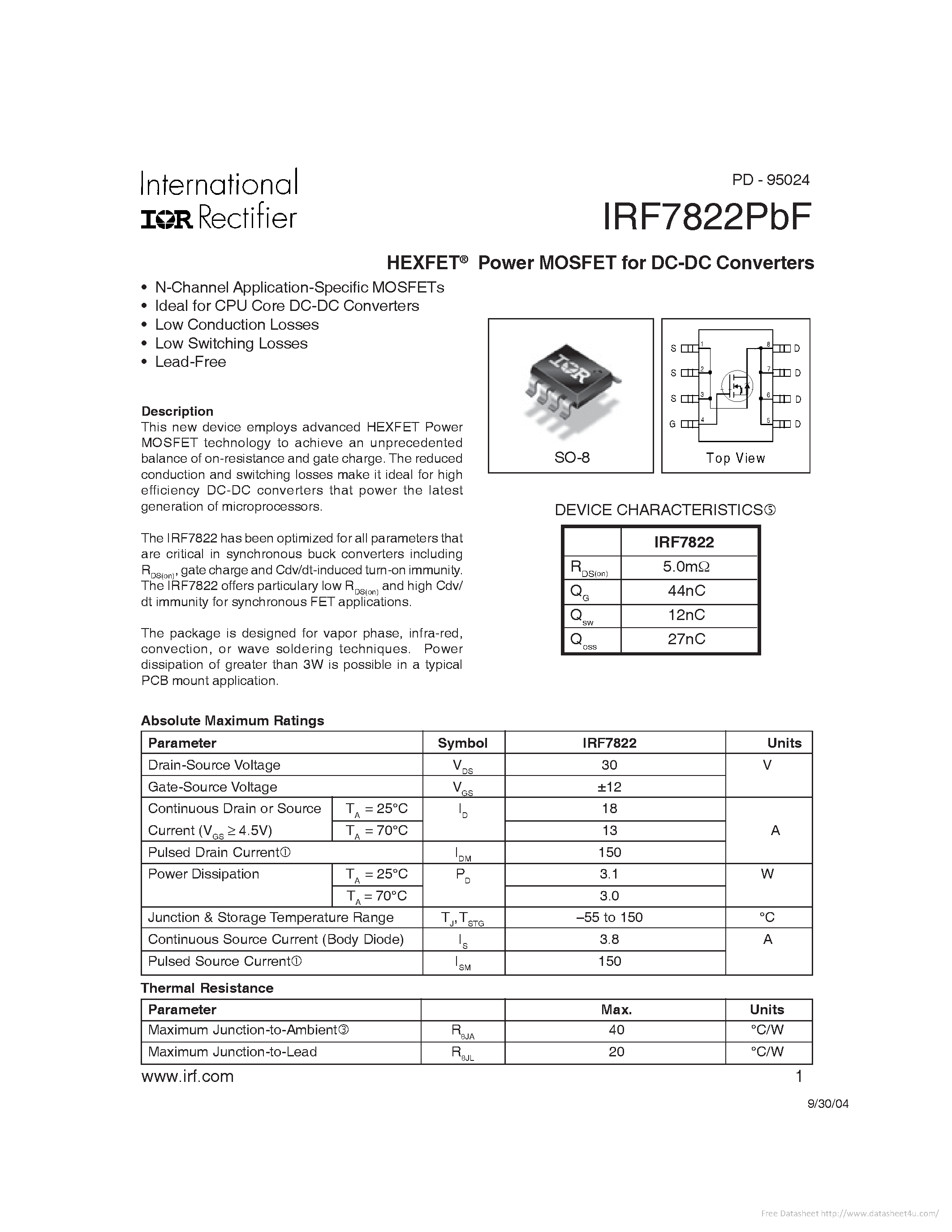 Даташит IRF7822PBF - страница 1