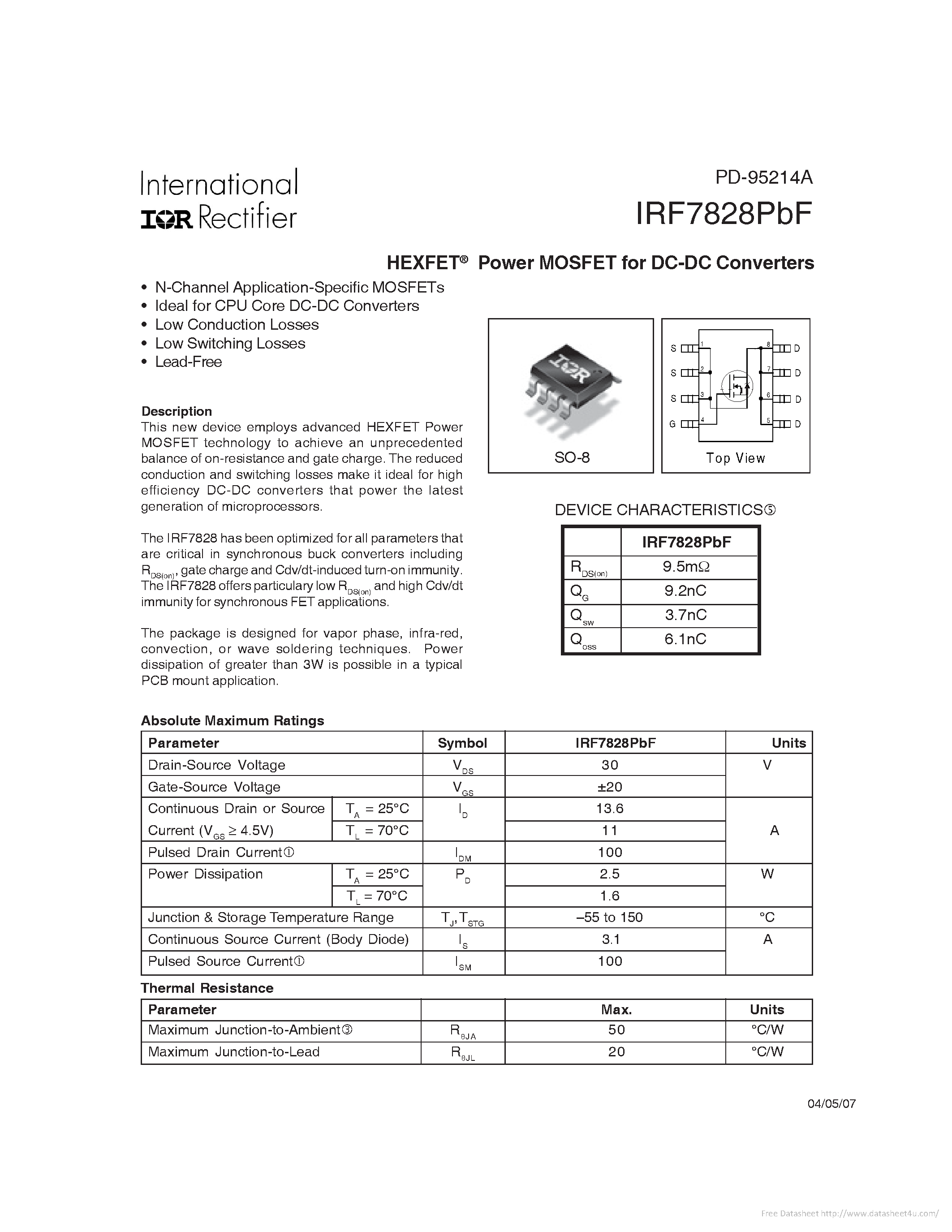 Даташит IRF7828PBF - страница 1