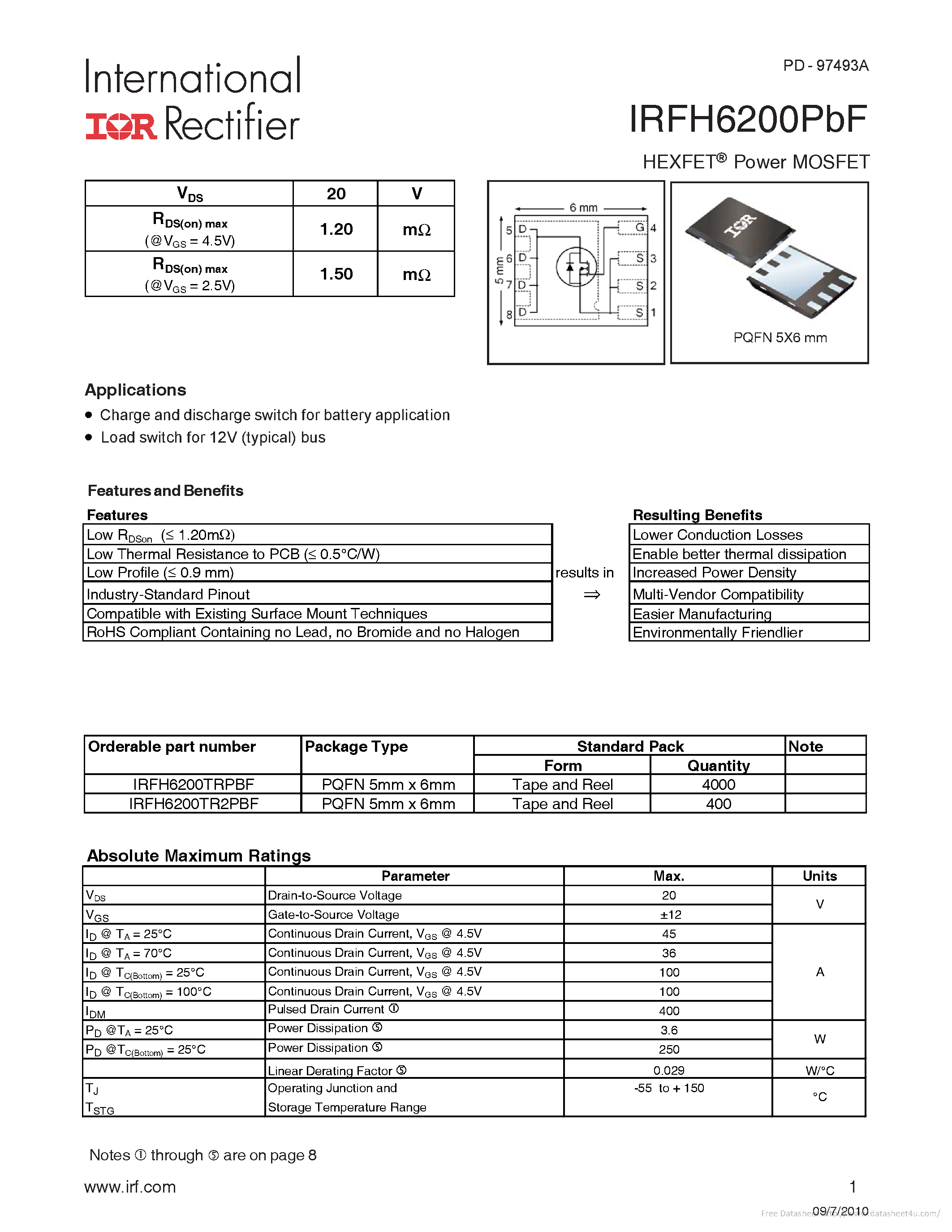 Datasheet IRFH6200PBF - page 1