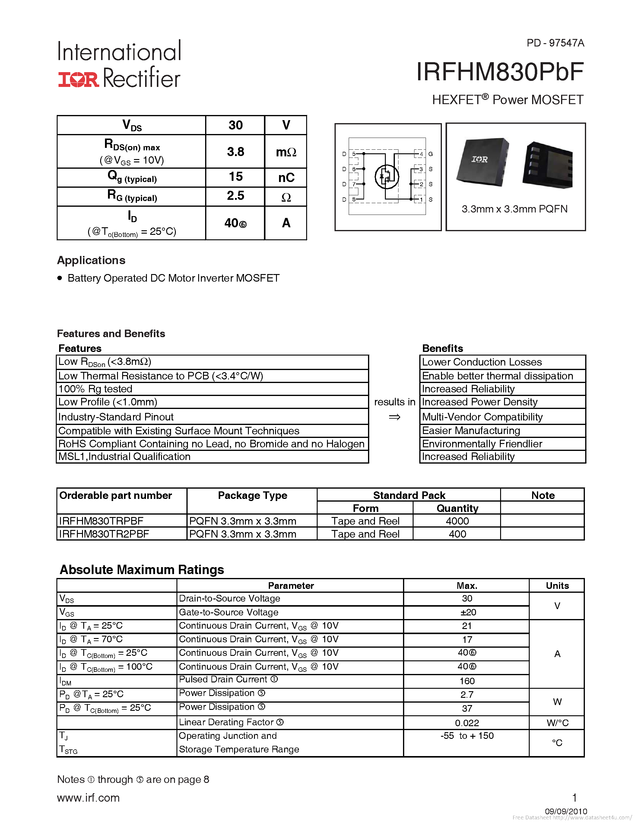 Даташит IRFHM830PBF - страница 1