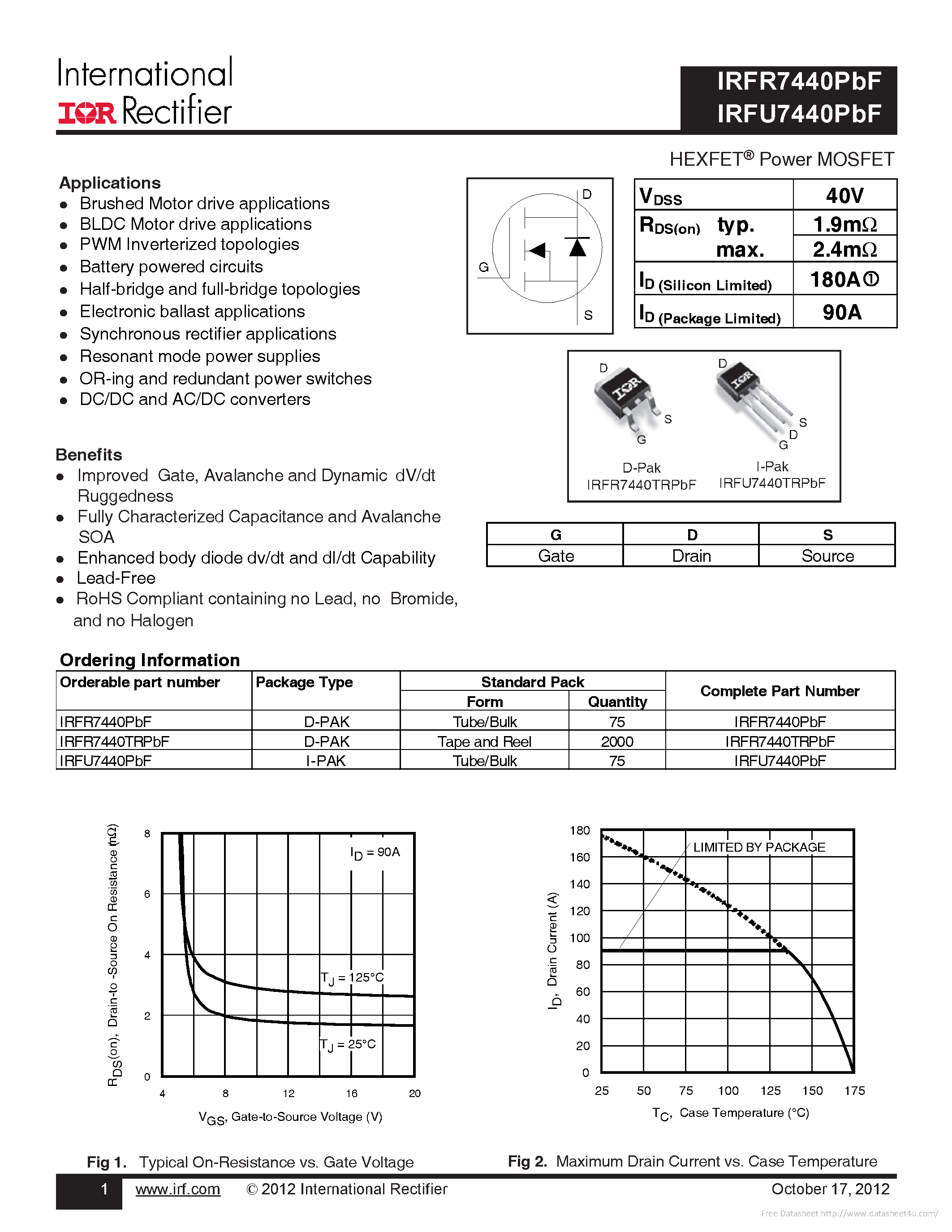 Datasheet IRFR7440PBF - page 1