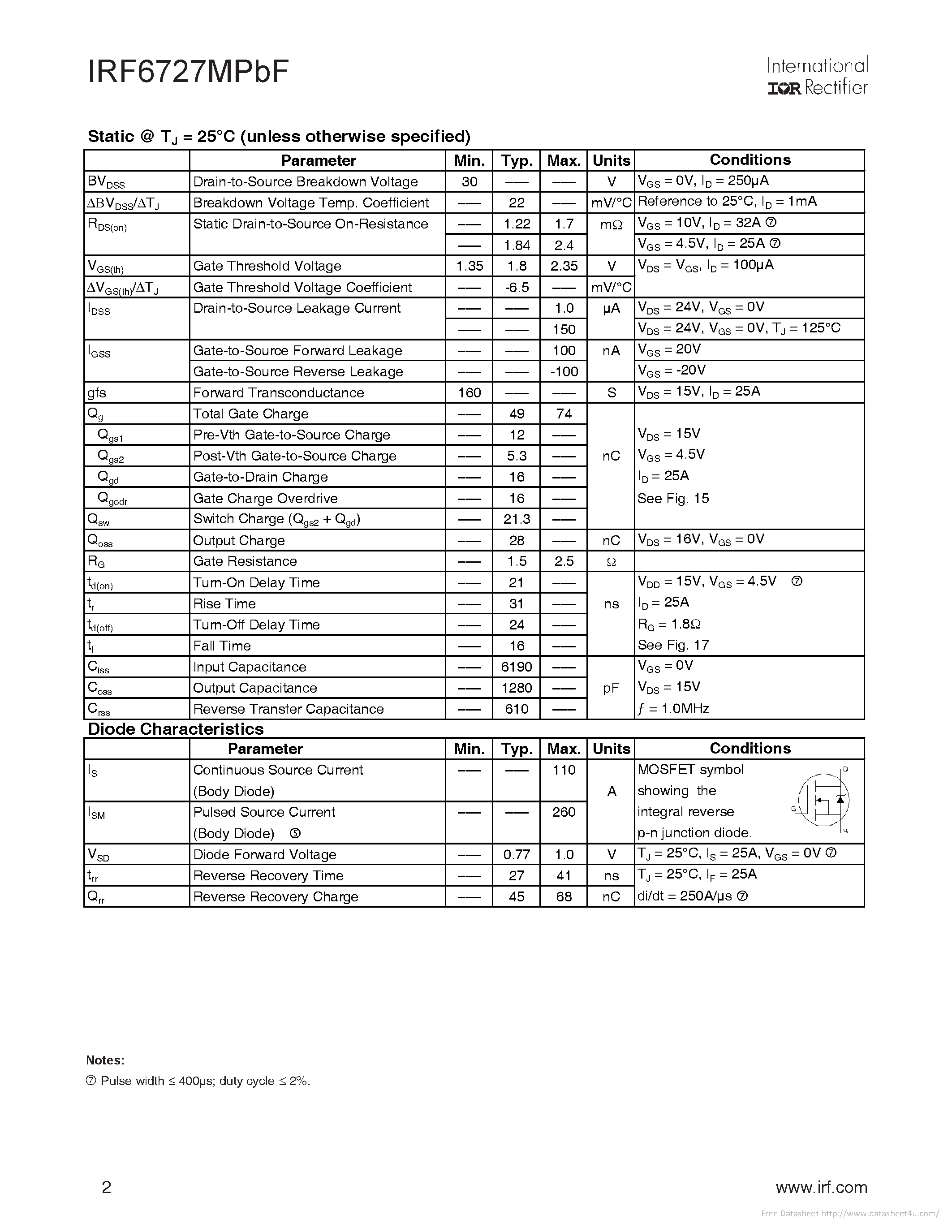 Даташит IRF6727MPBF - страница 2
