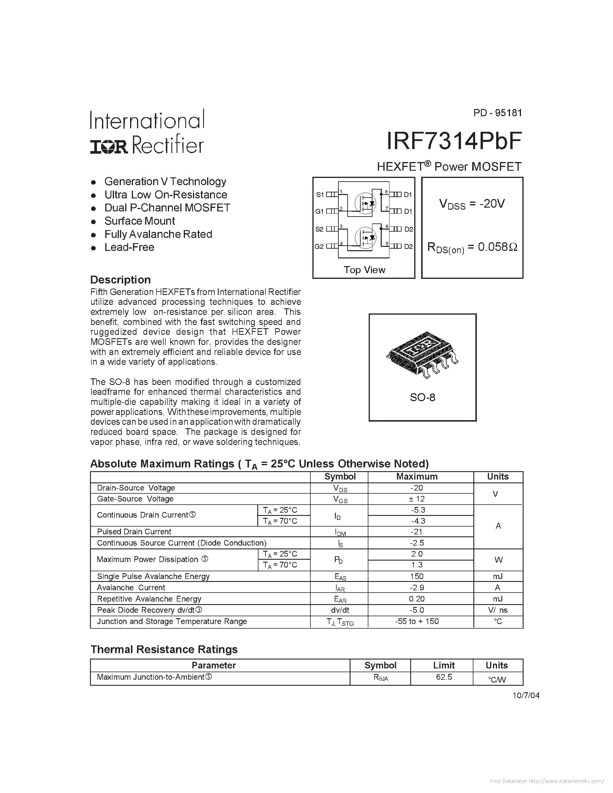 Даташит IRF7314PBF - страница 1