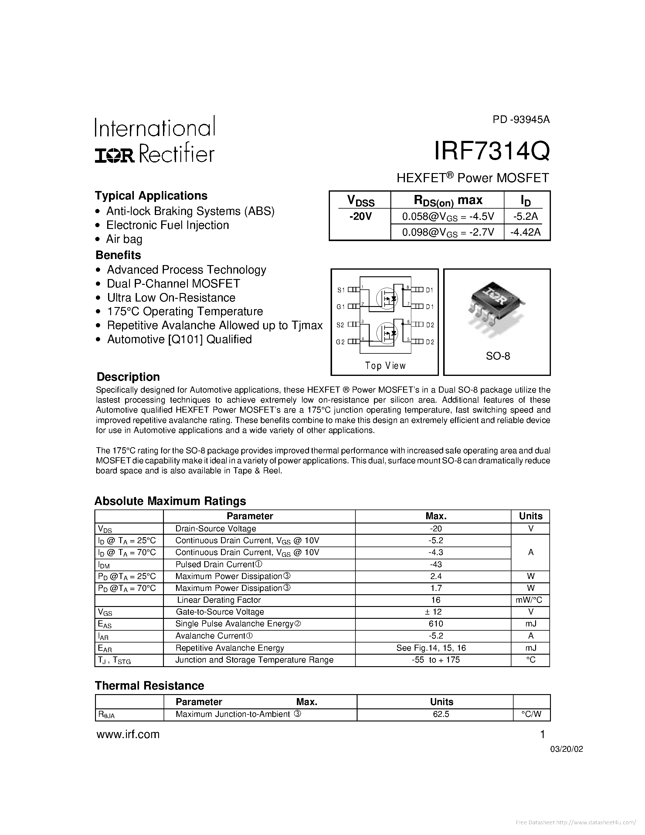 Даташит IRF7314Q - страница 1