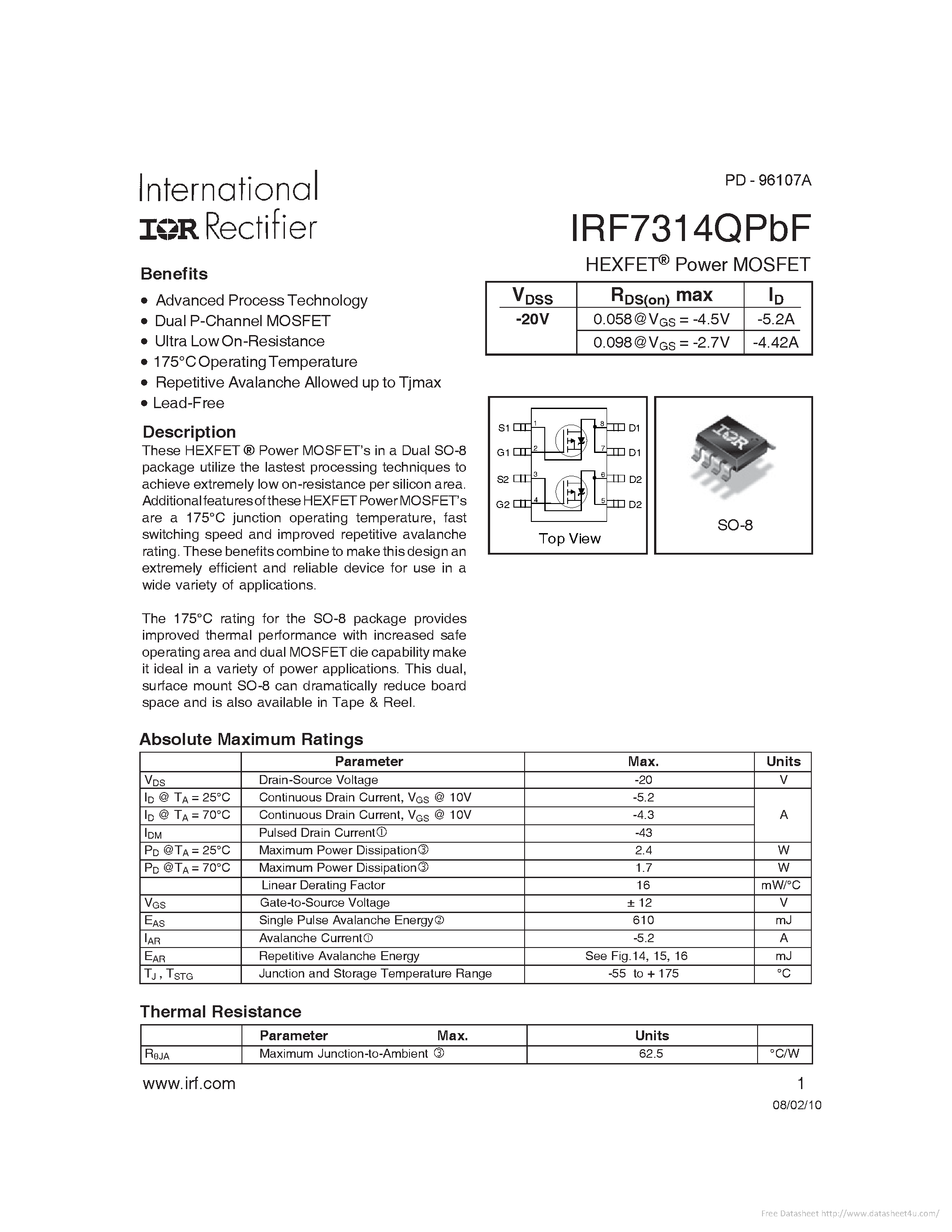 Даташит IRF7314QPBF - страница 1