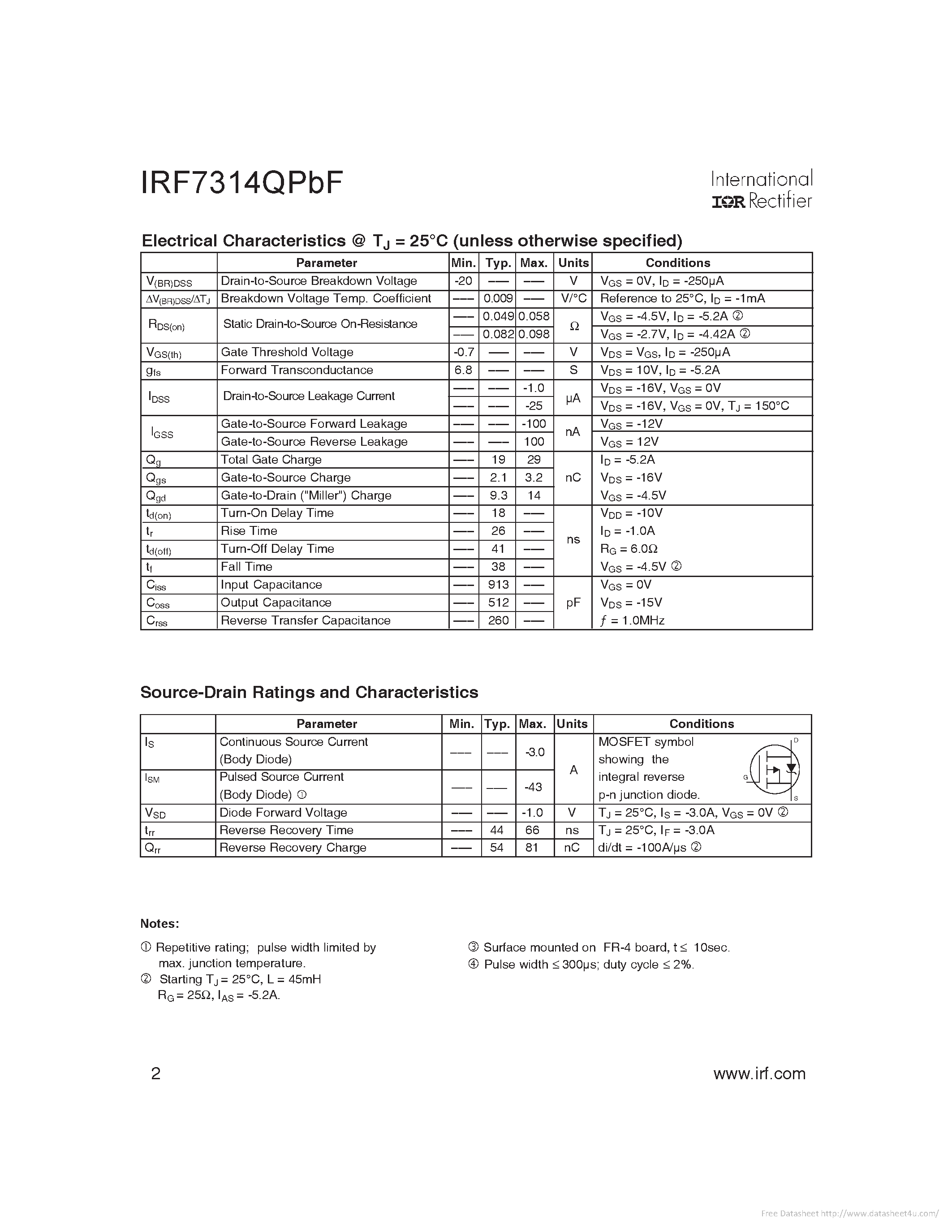 Даташит IRF7314QPBF - страница 2