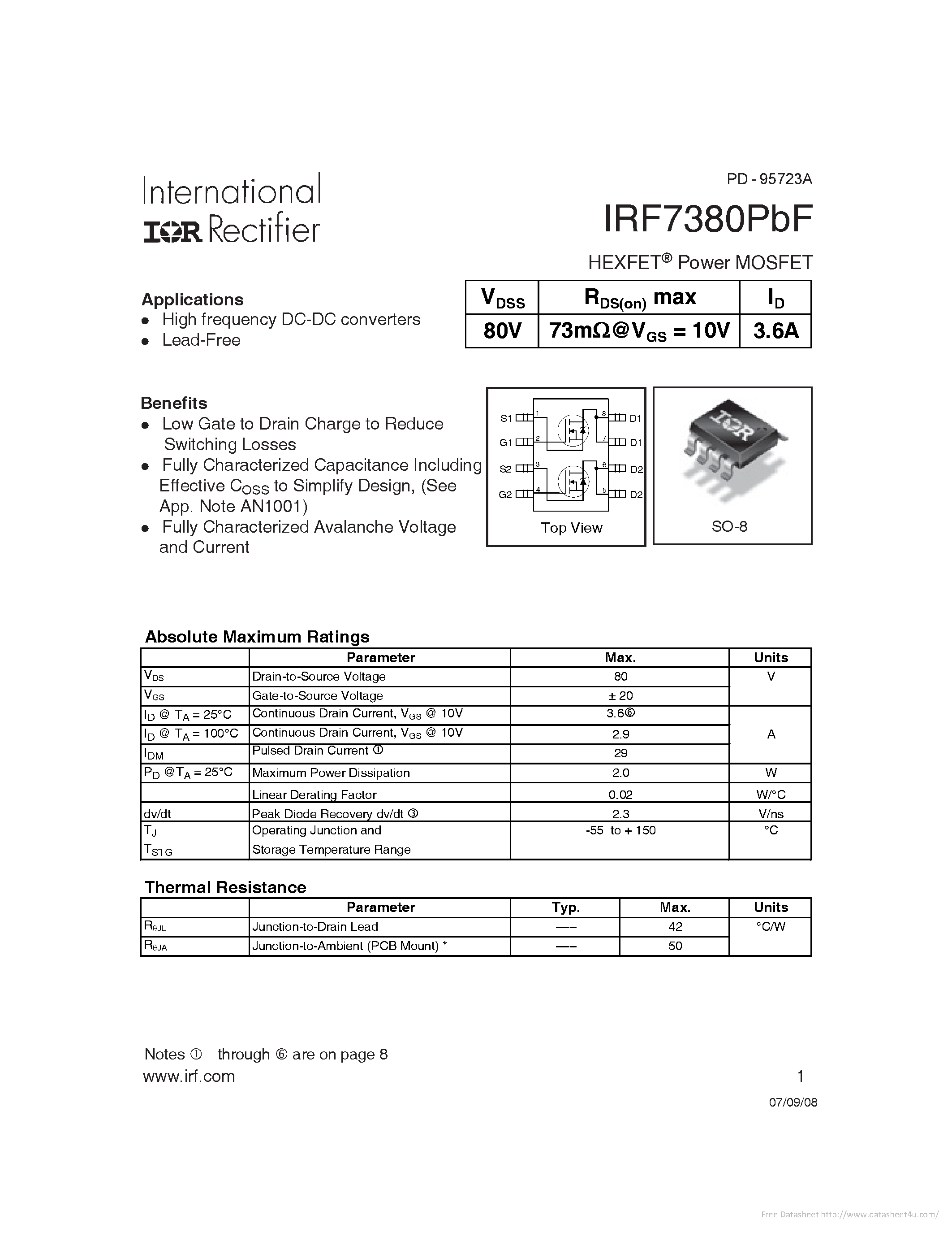 Даташит IRF7380PBF - страница 1