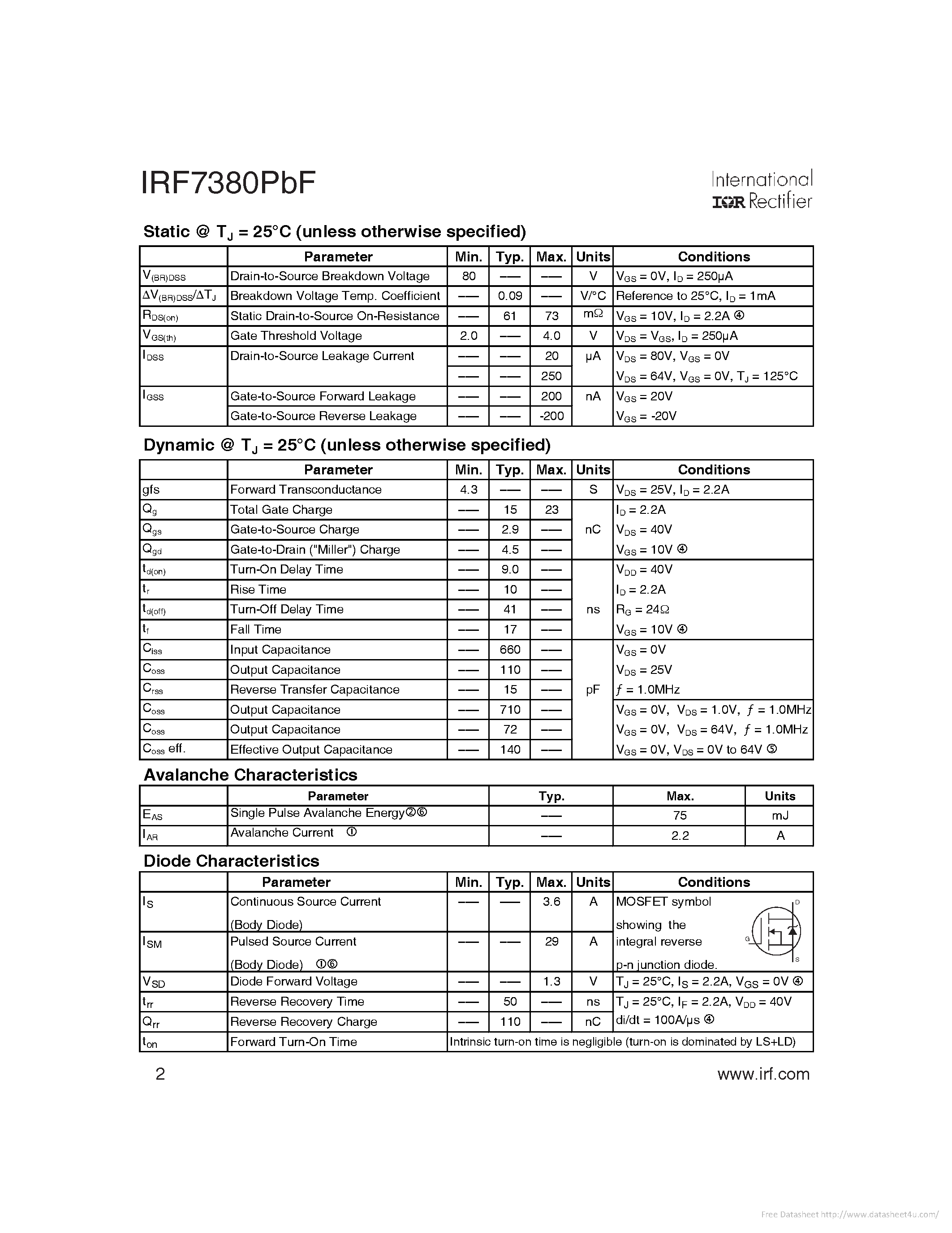 Даташит IRF7380PBF - страница 2