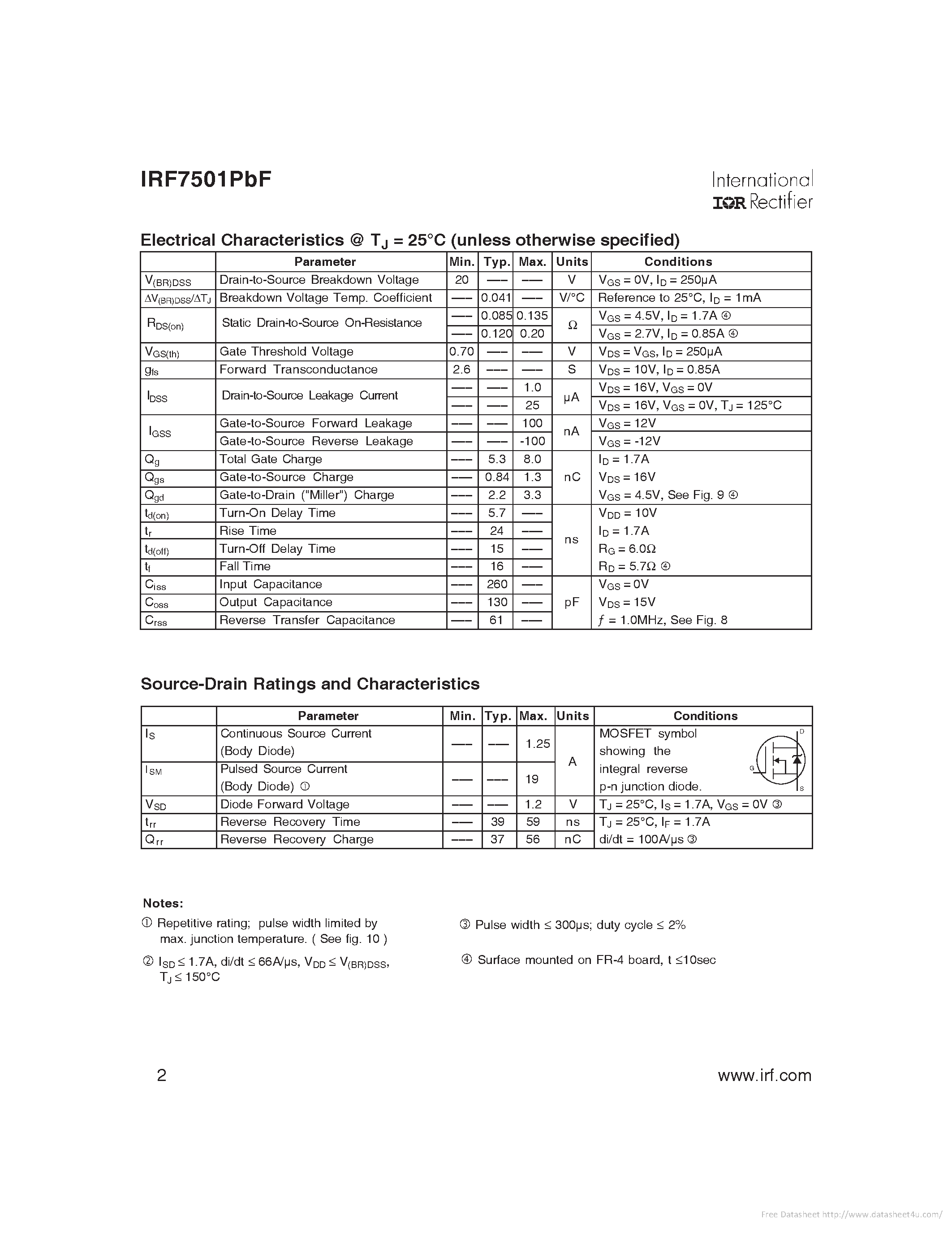 Даташит IRF7501PBF - страница 2