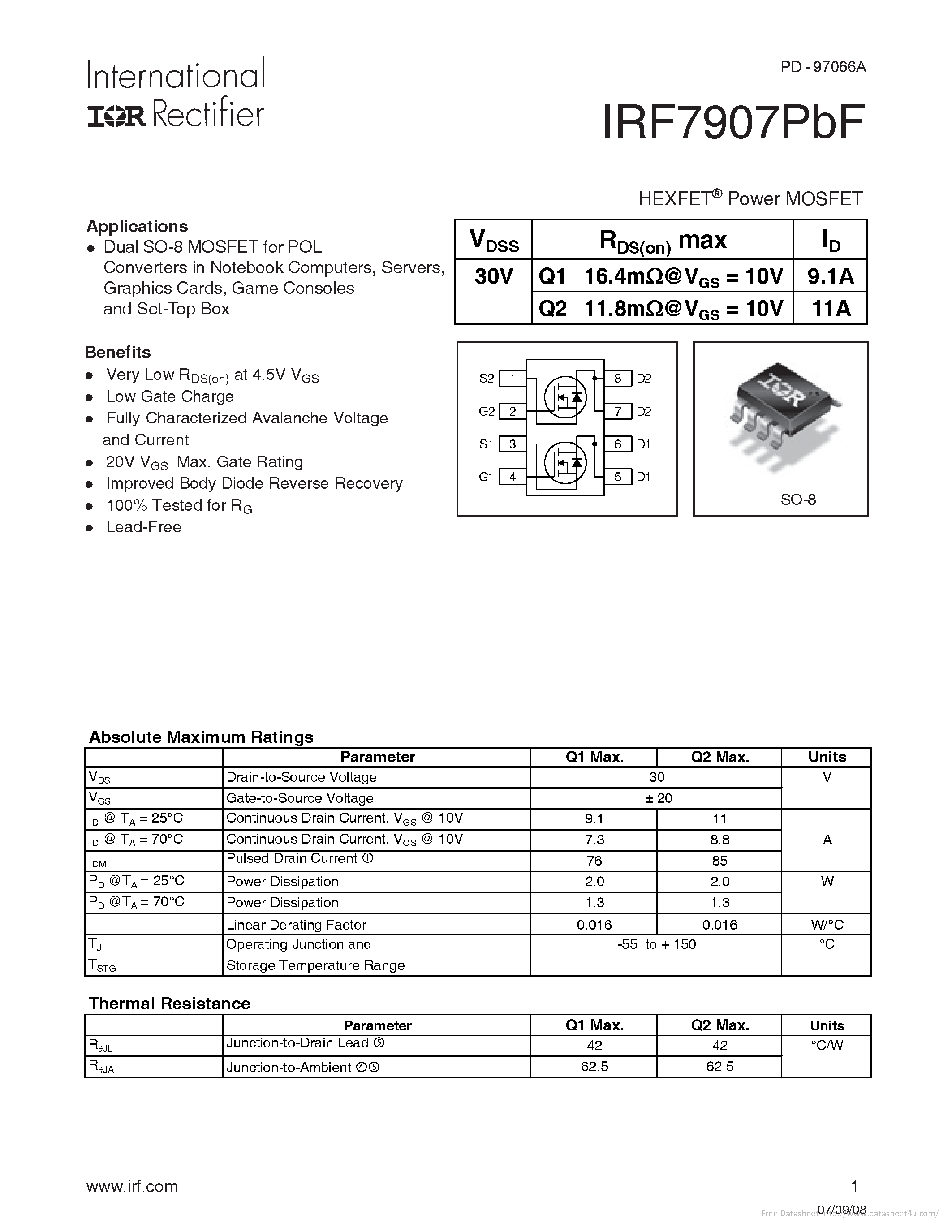 Даташит IRF7907PBF - страница 1