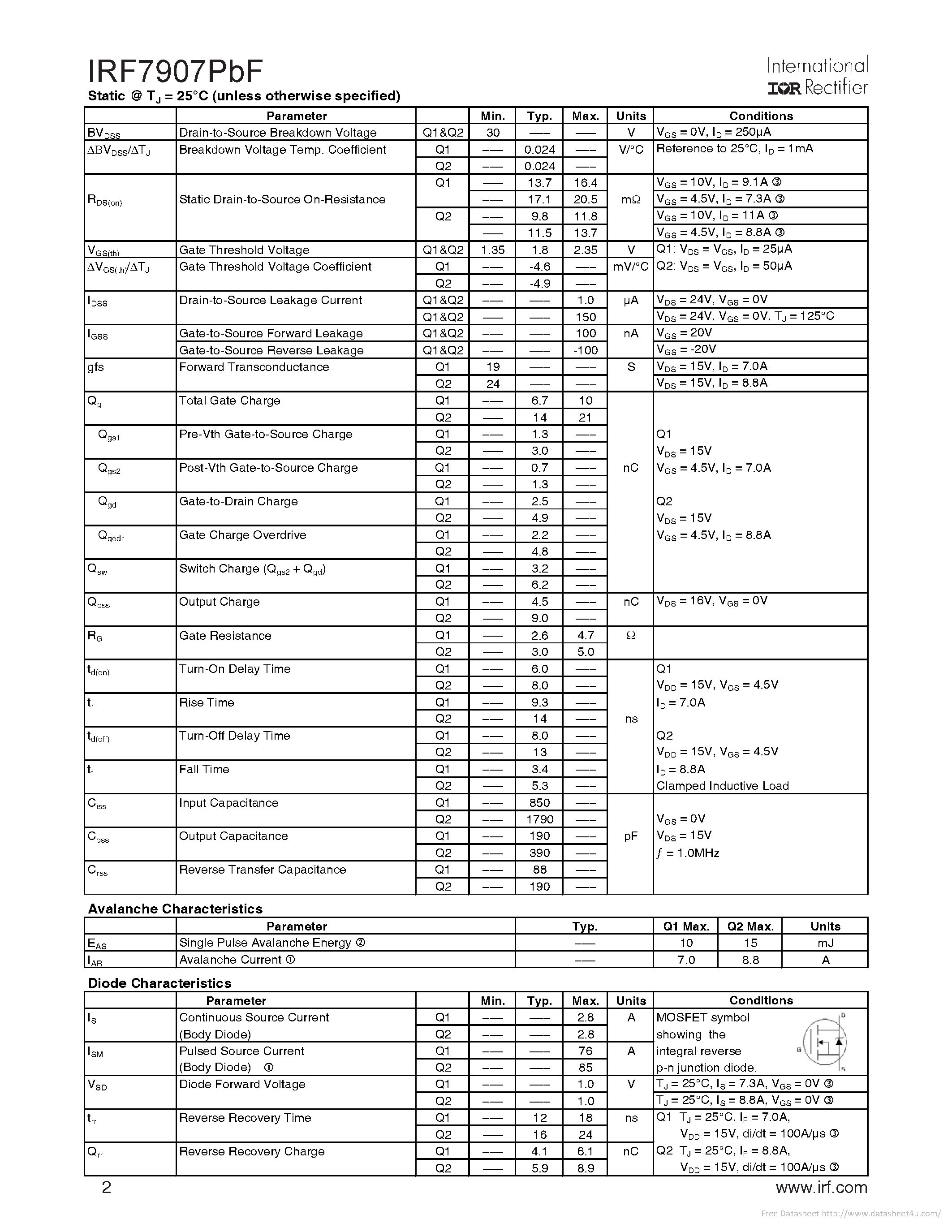 Даташит IRF7907PBF - страница 2