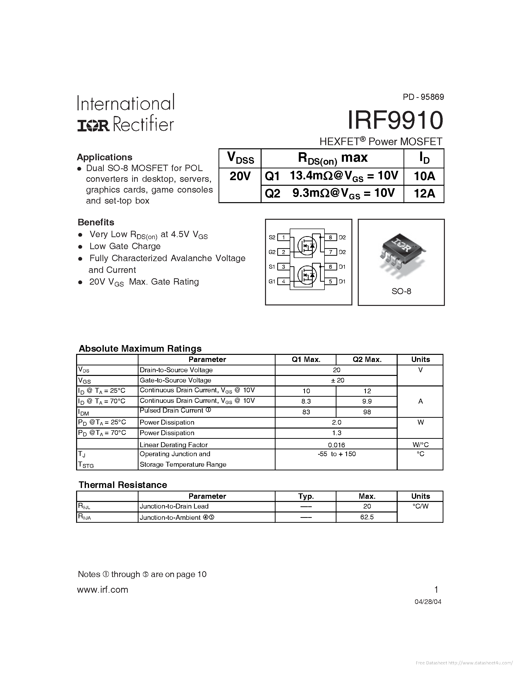 Даташит IRF9910 - страница 1