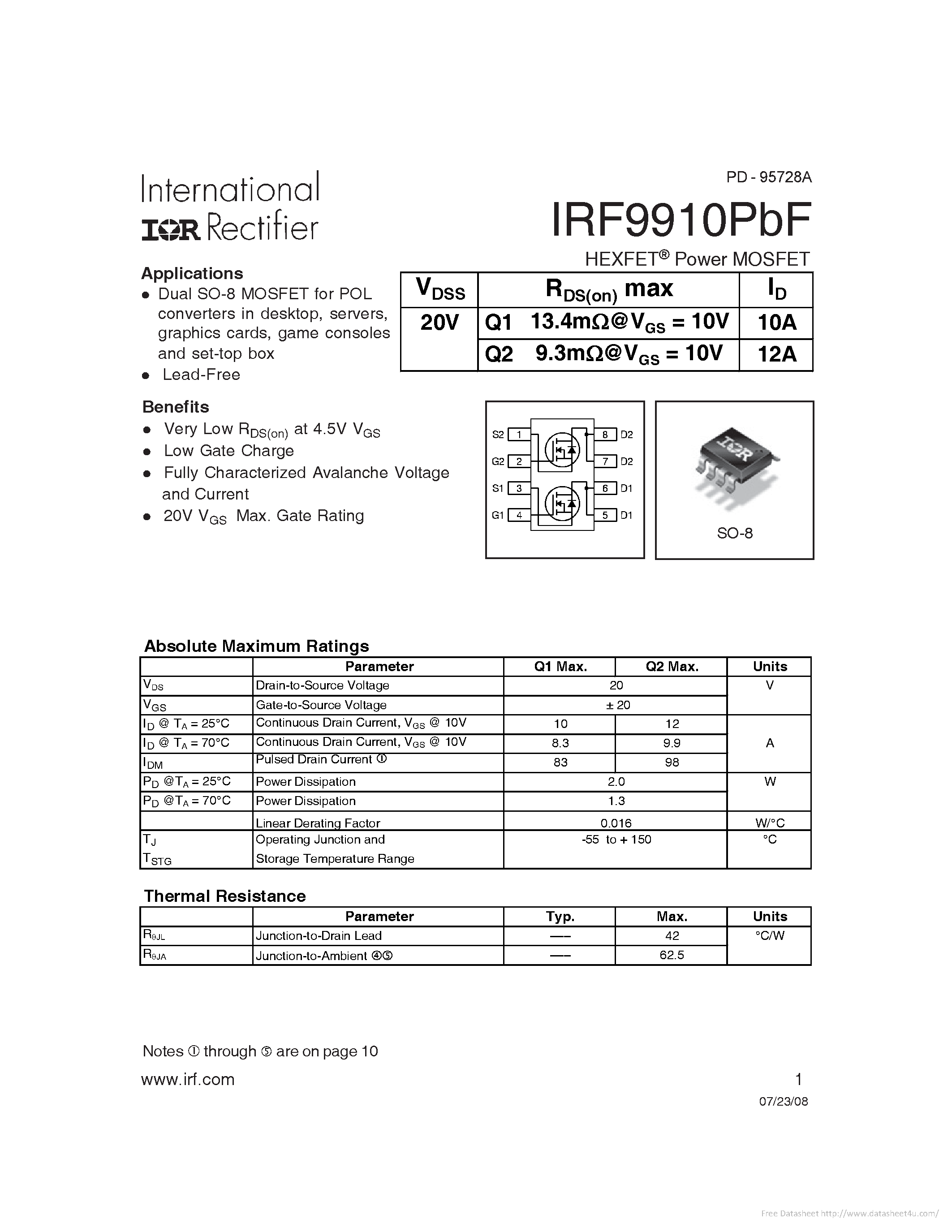 Даташит IRF9910PBF - страница 1