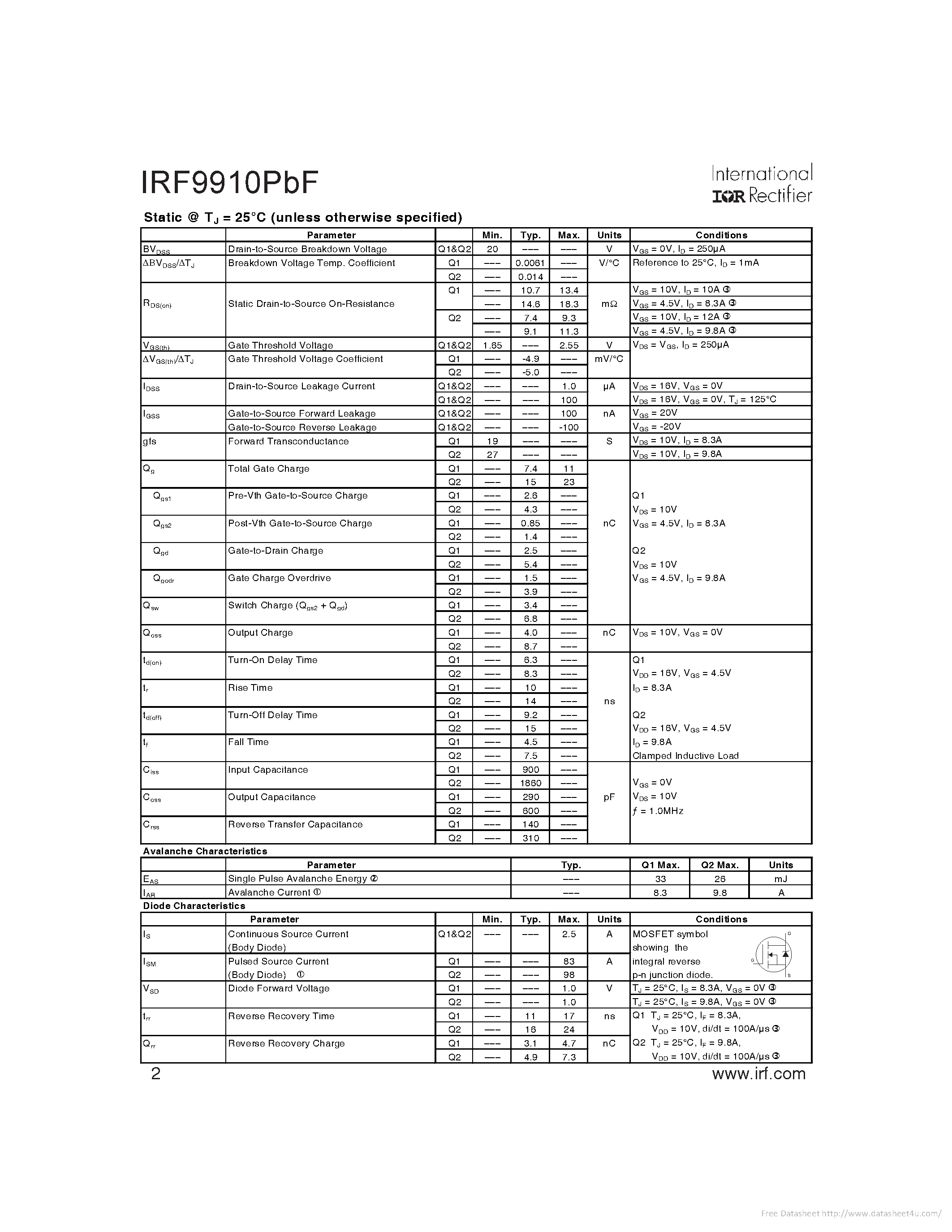 Даташит IRF9910PBF - страница 2