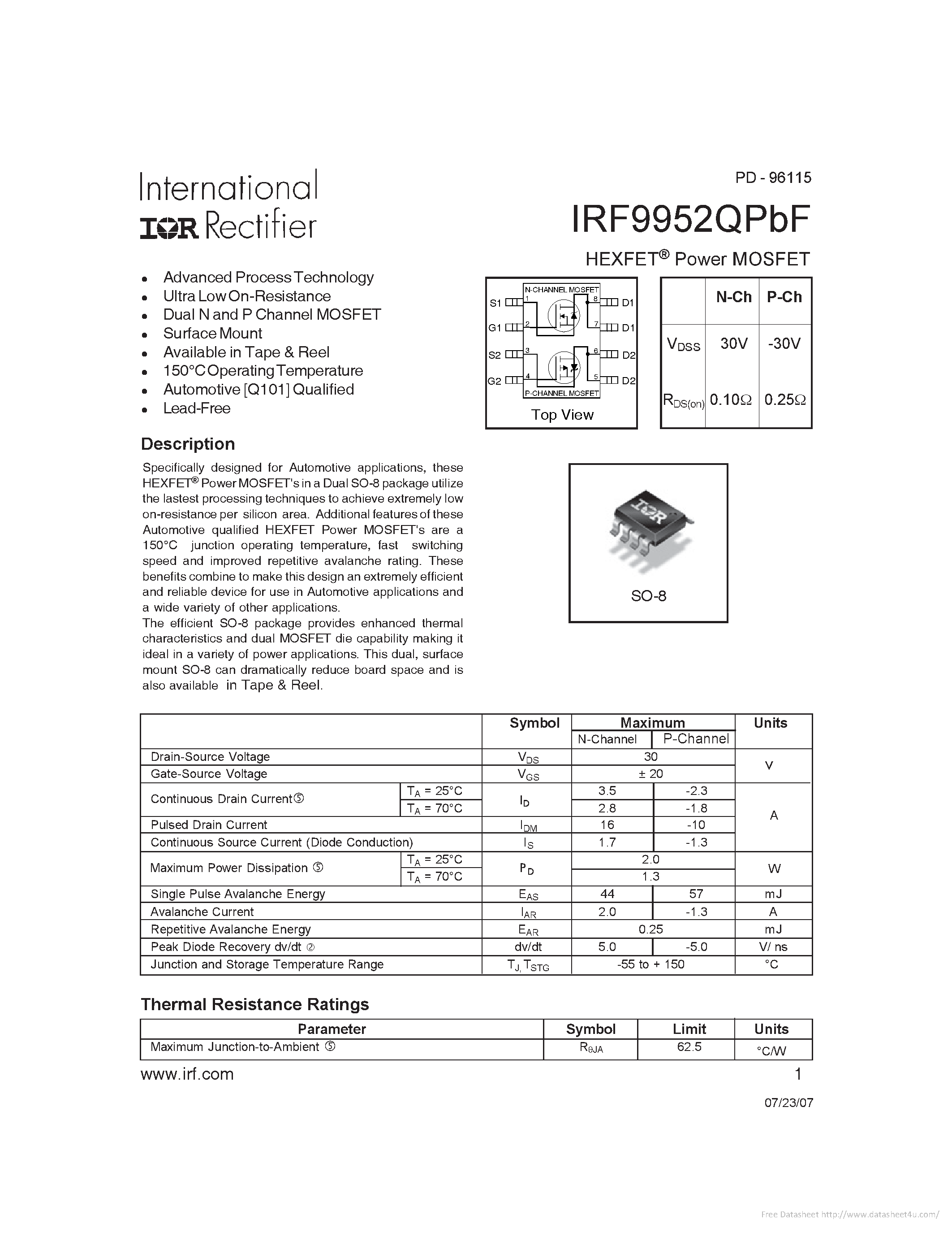 Даташит IRF9952QPBF - страница 1