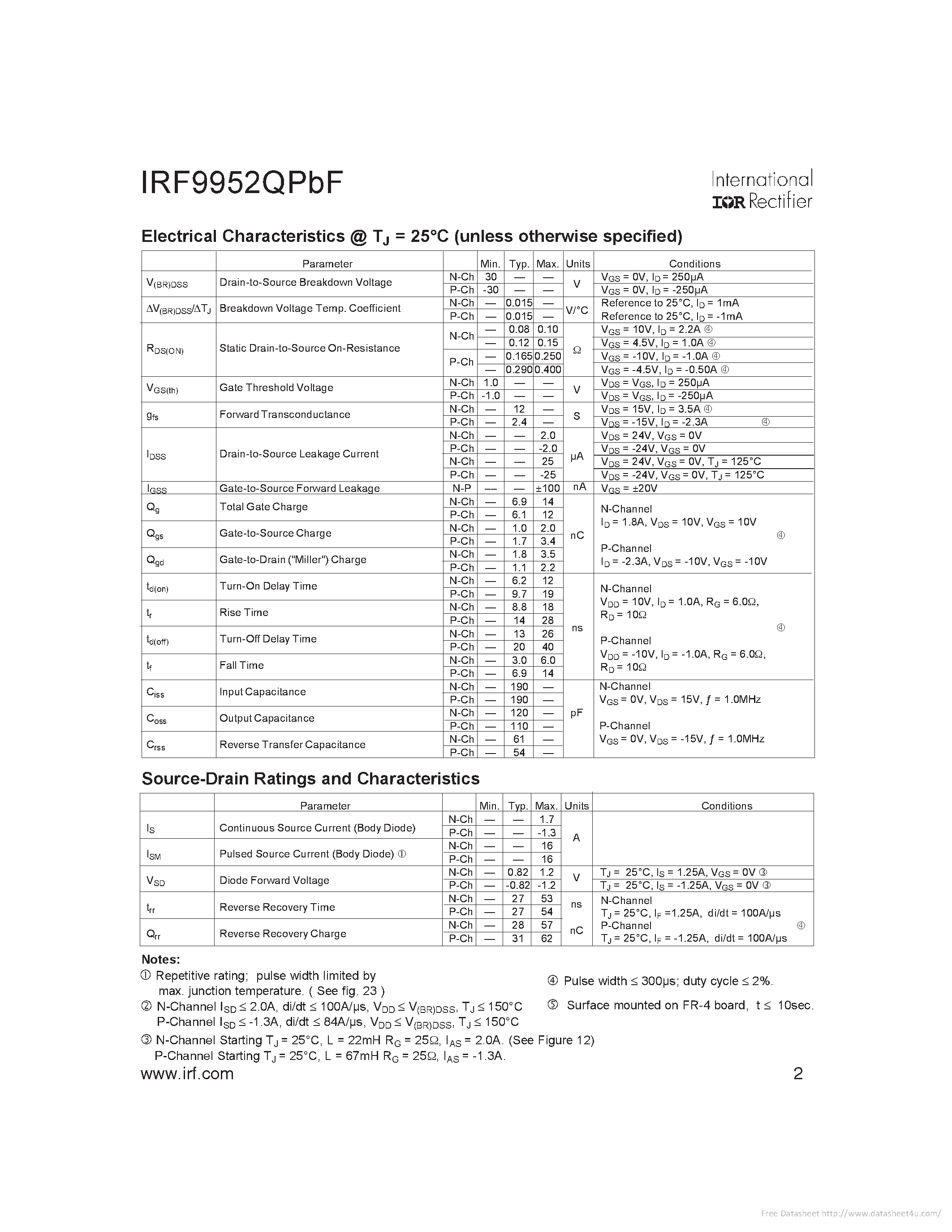 Даташит IRF9952QPBF - страница 2