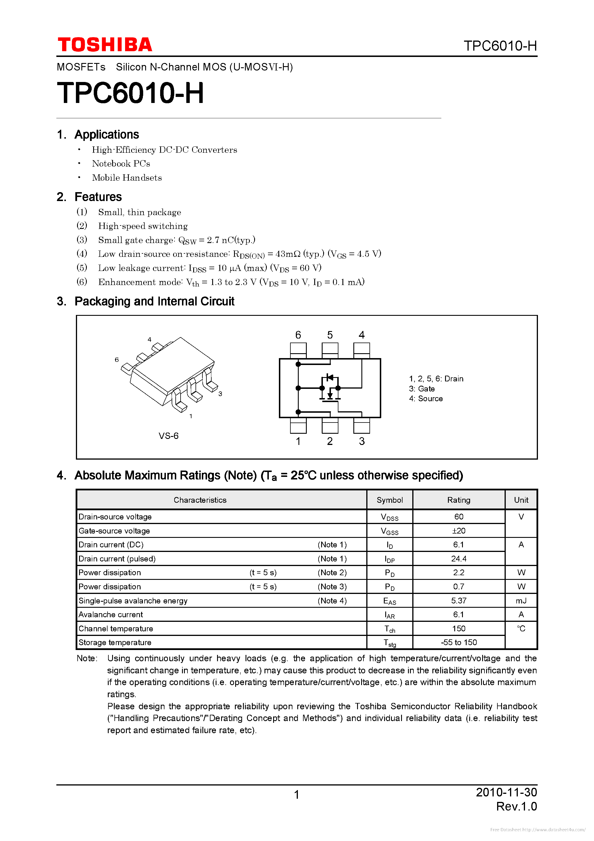 Даташит TPC6010-H - страница 1