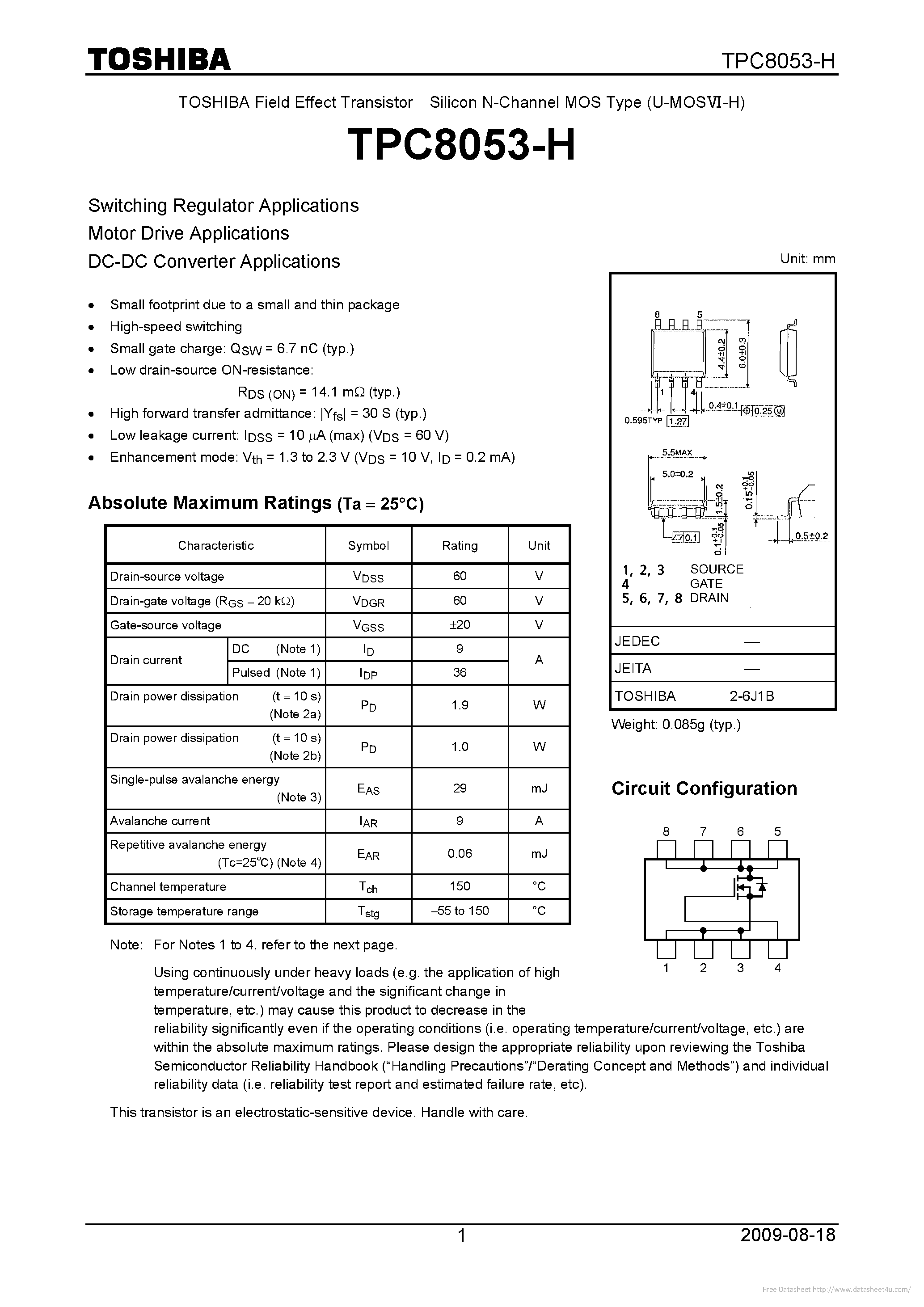 Даташит TPC8053-H - страница 1