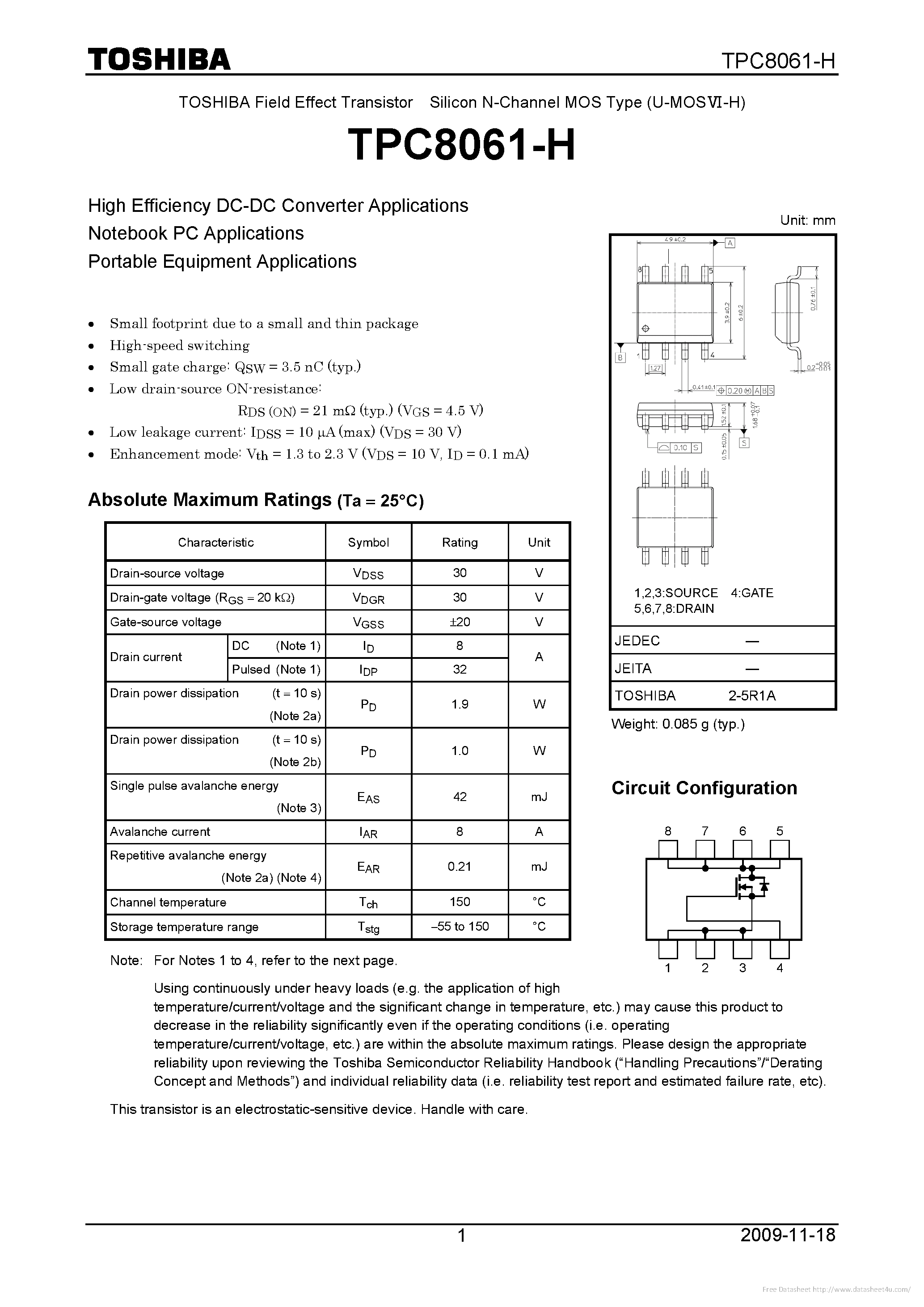 Даташит TPC8061-H - страница 1