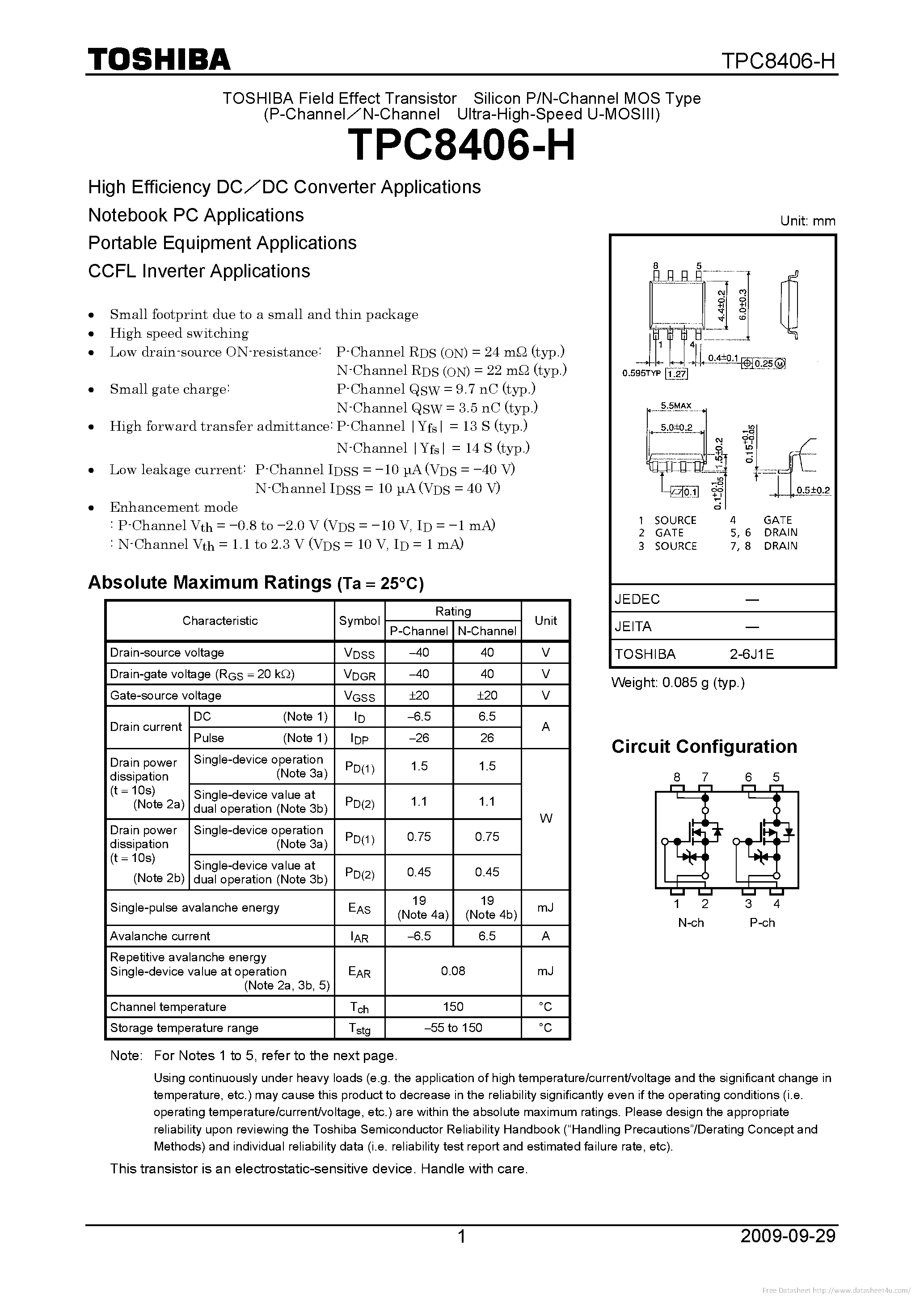 Даташит TPC8406-H - страница 1