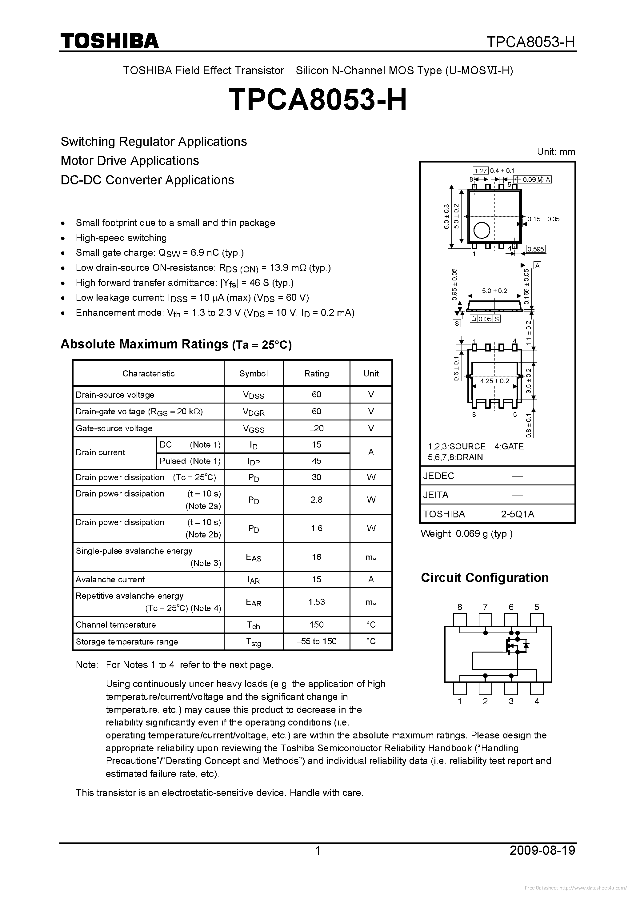 Даташит TPCA8053-H - страница 1