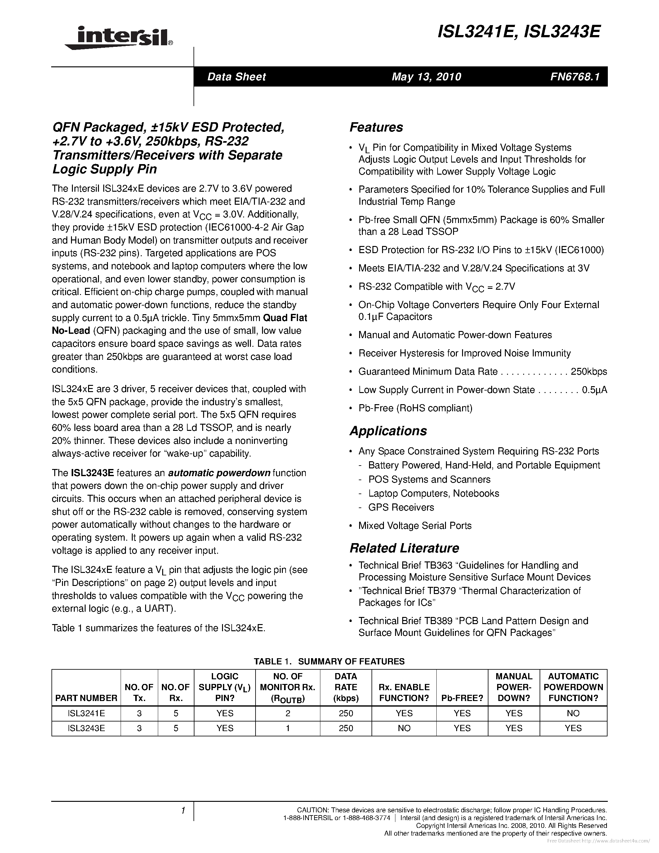 Datasheet ISL3241E - page 1