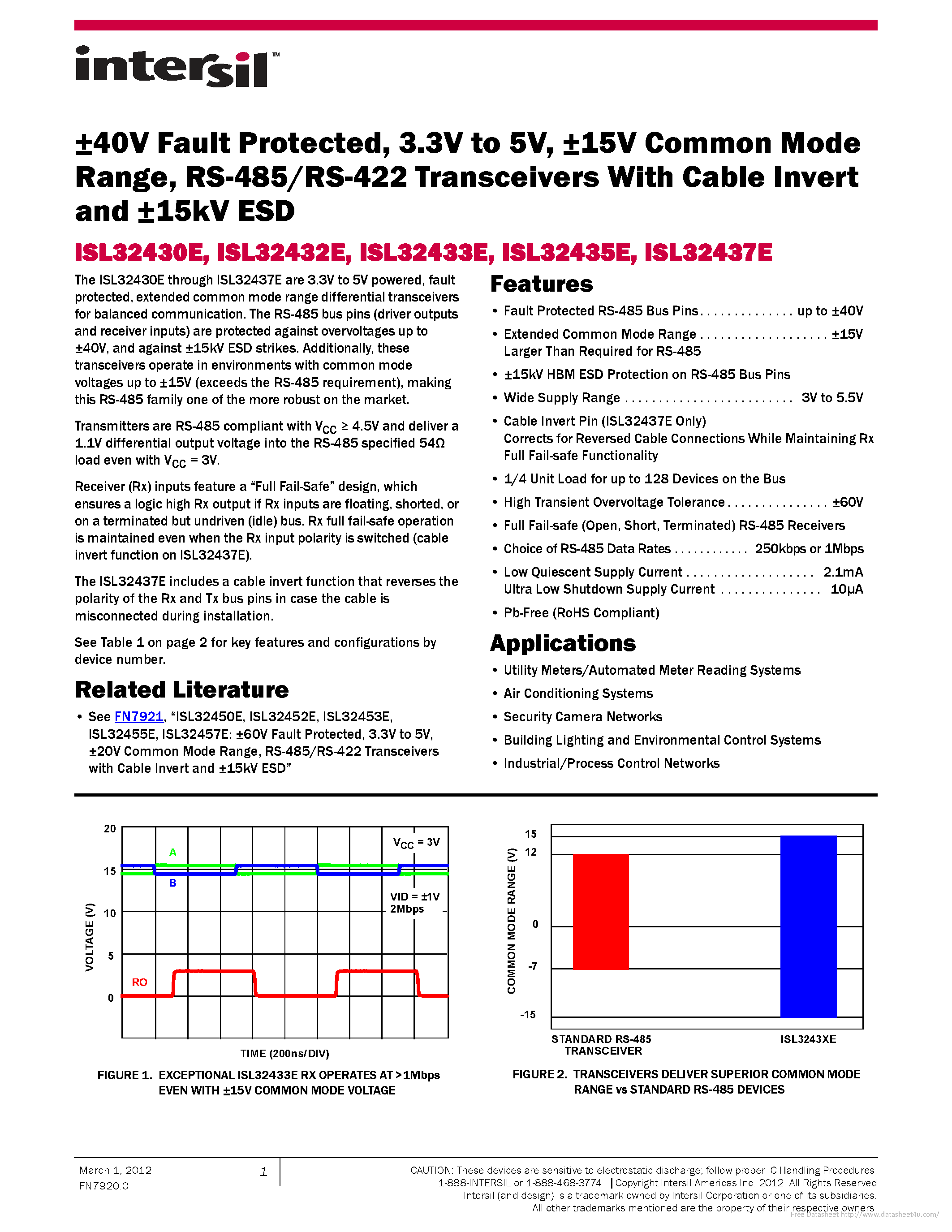 Datasheet ISL32430E - page 1