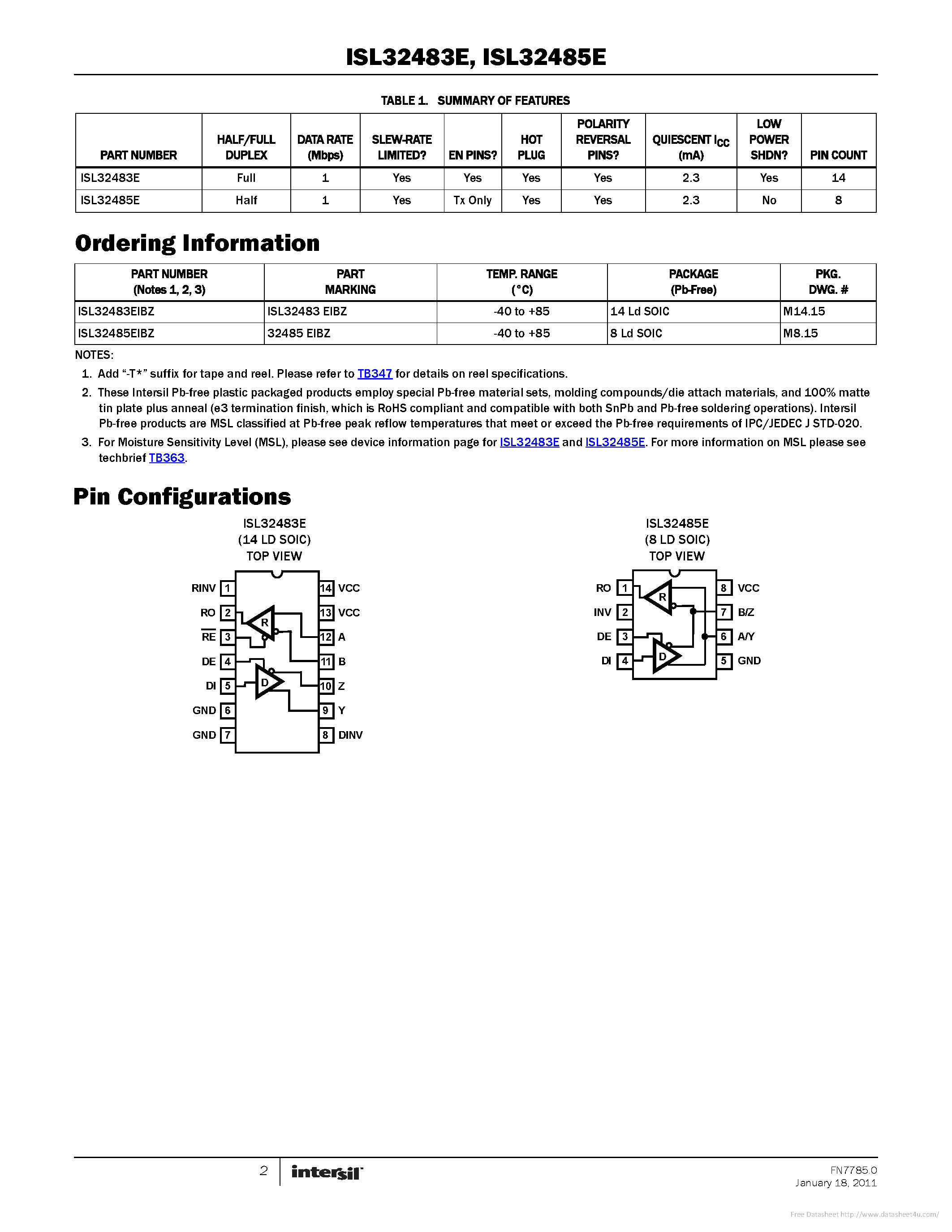 Datasheet ISL32483E - page 2